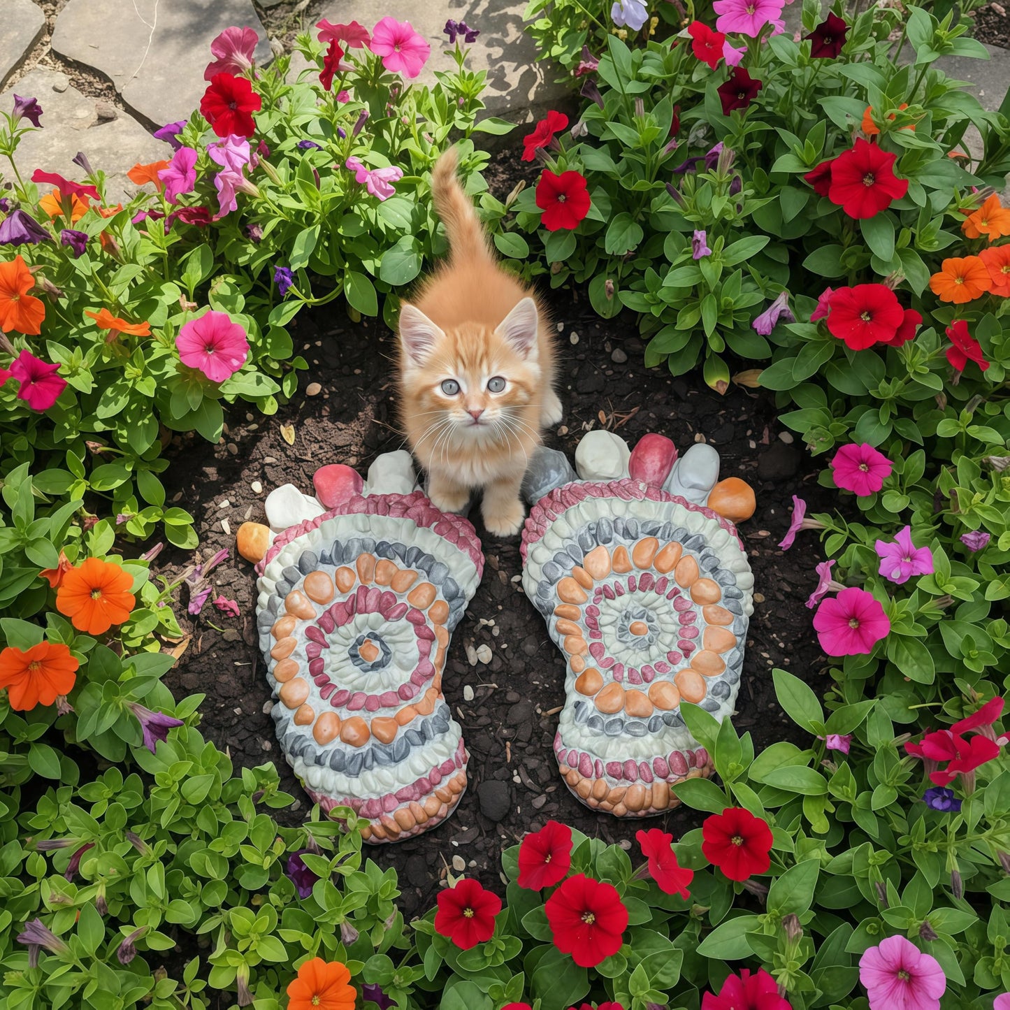 Garden Path Paved with River Pebbles -Footprint Stepping Stones -Garden, Terrace, Garden or Sidewalk Horticultural Design Decorative Stones-Fake Pebbles Children's Stepping Stones (2-piece Set) # A
