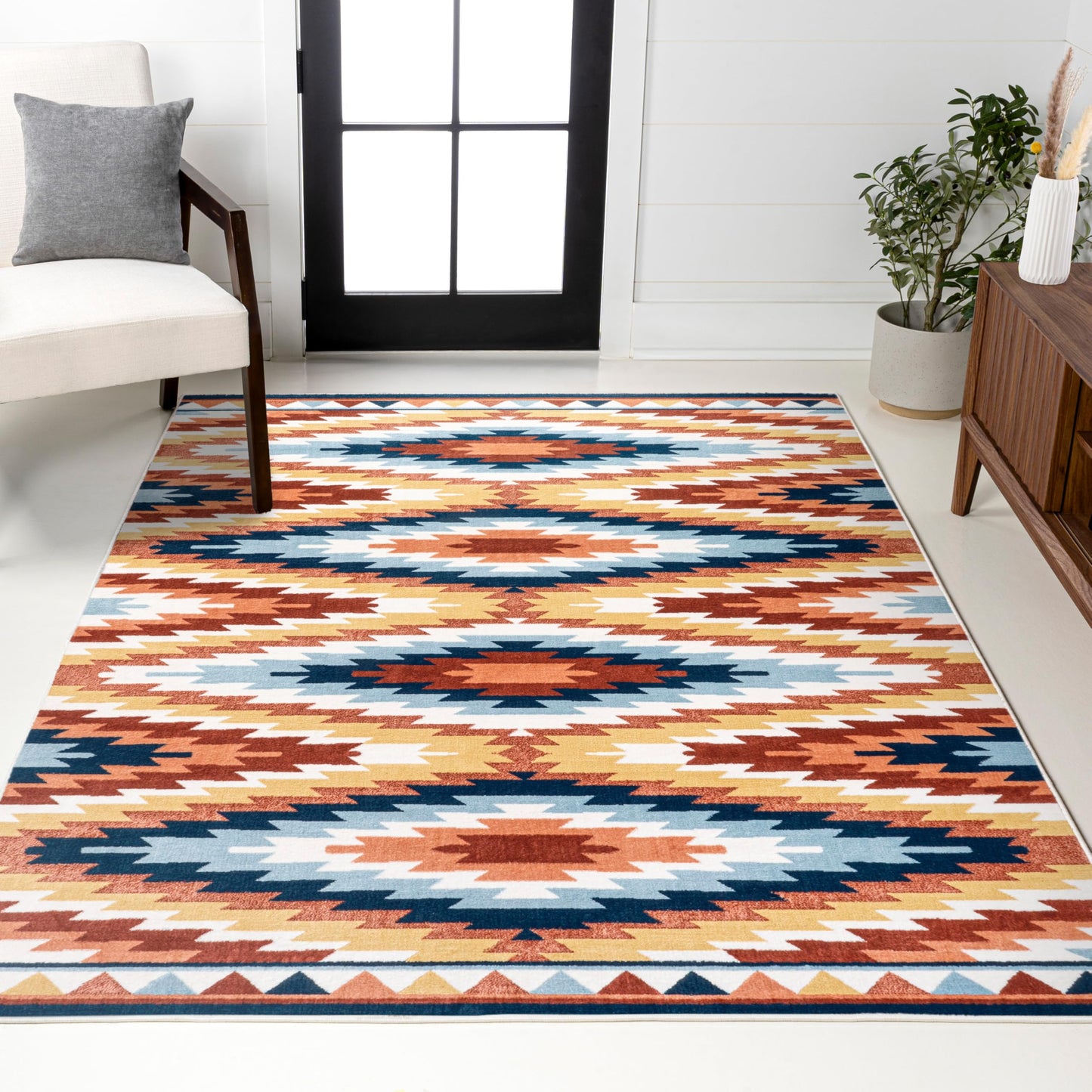 JONATHAN Y Diamond Kilim Yellow/Red/Blue Indoor Area Rug 4X6 ft, Konya Geometric for Living Room, Bedroom, Kitchen, Office, Easy-Cleaning, High Traffic, Pet-Friendly, Non-Shedding SWC101A-4