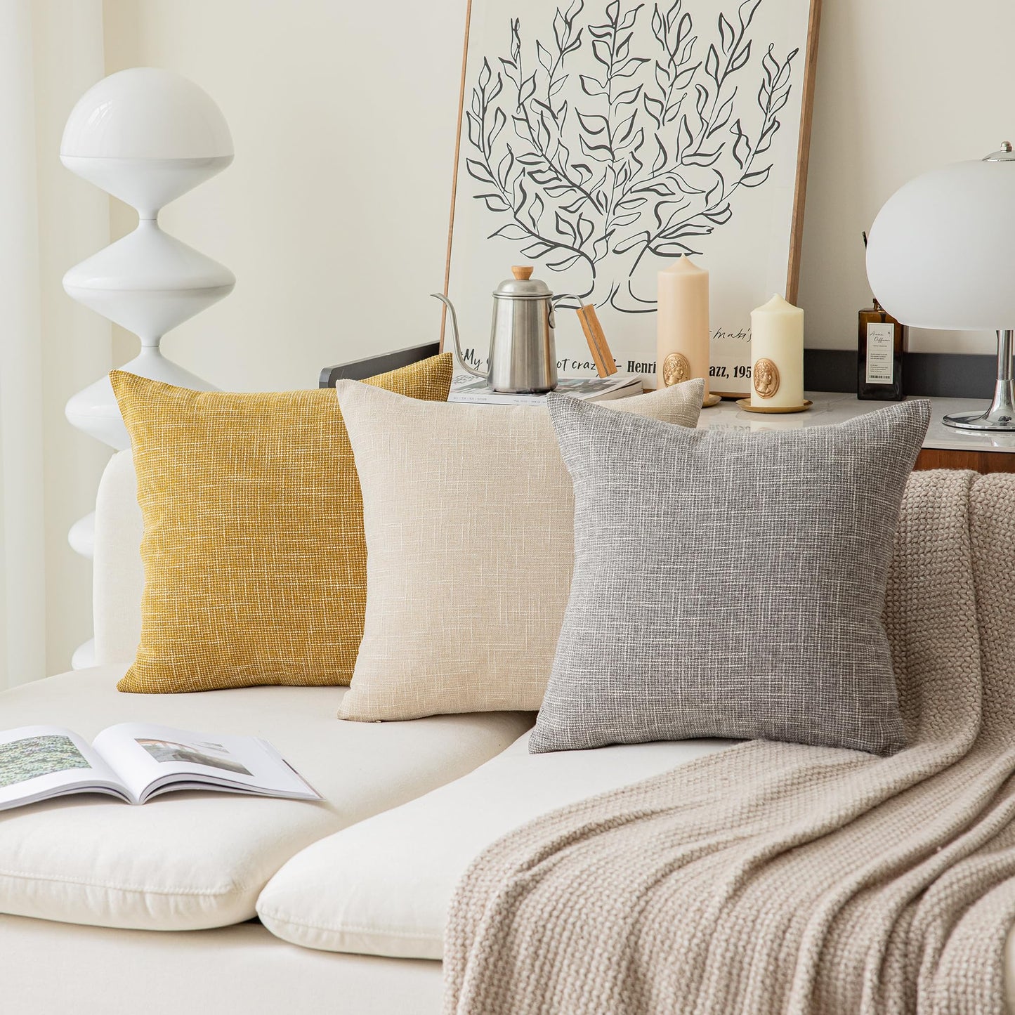 Kevin Textile Faux Linen Square 2 Tone Woven Throw Pillow Covers Sham Cushion Case for Car/Couch Use, 18-inch(2 Packs, Grey)