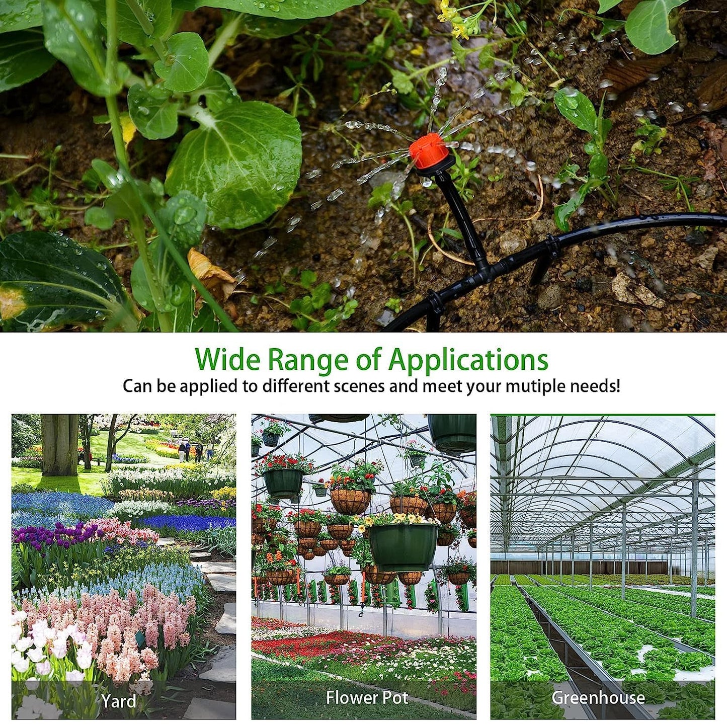 300Pcs Drip Irrigation Fittings Kit for 1/4" Tubing, Drip Line Connectors for Drip Systems- Drip Emitters, Nozzles, Nozzle Tees, Single barbs, 4-Way Connectors, End Plugs, Elbows, Tees, Couplings