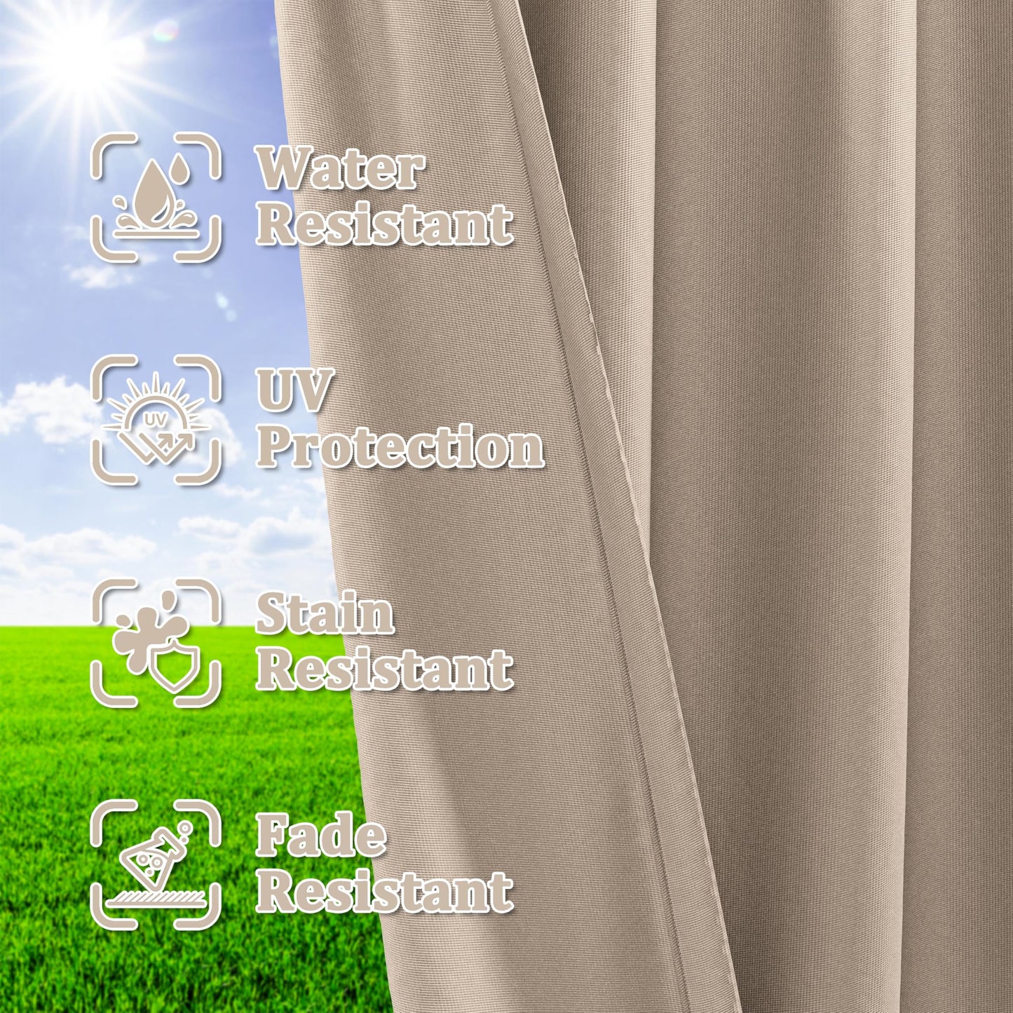 Tounosnt 4-Panel Gazebo Curtain, 12×12ft Waterproof Outdoor Privacy Panels with Zipper, Designed for Patio & Backyard Gazebo Tent (Curtain Only)
