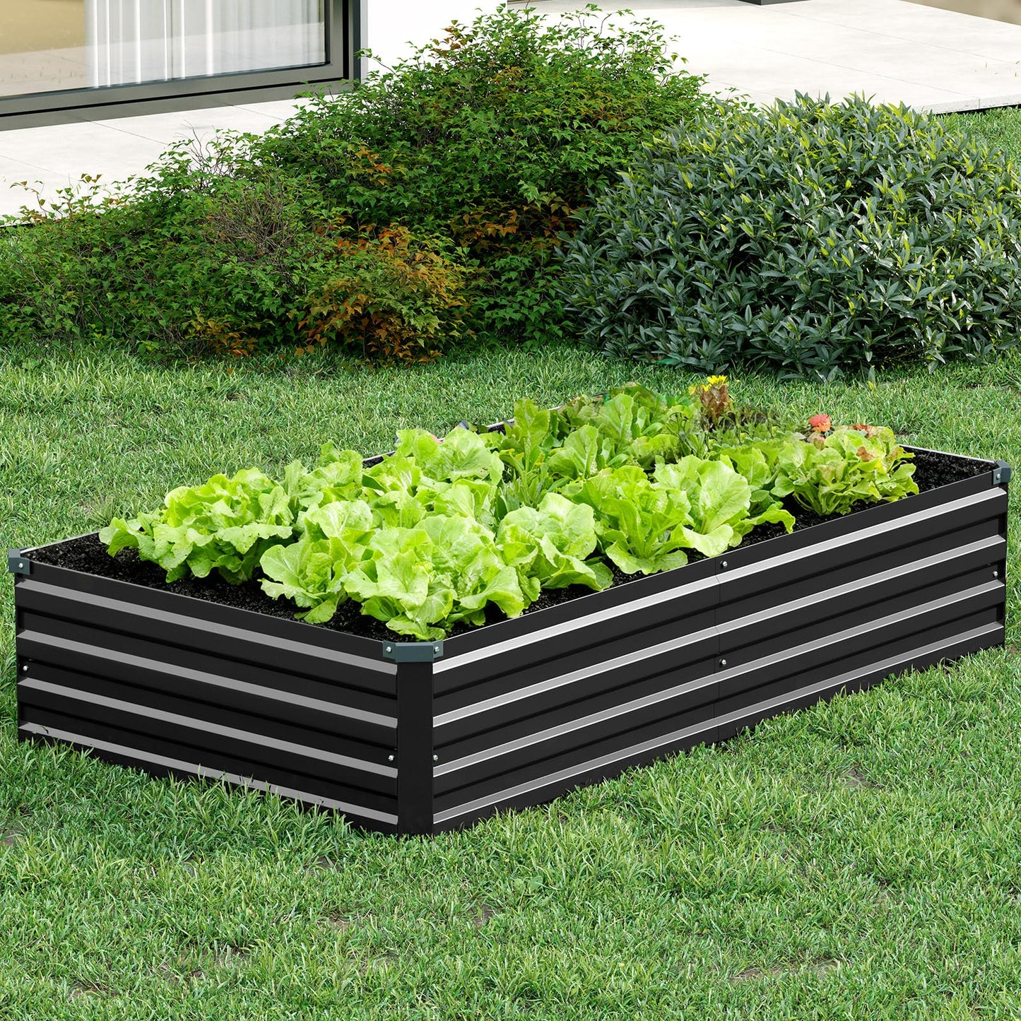 Vengarus 8x2x1FT (2 Pack) Galvanized Raised Garden Bed Kit, Outdoor Metal Planter Box for Vegetables, Rectangular Steel Container, Easy Assembly (Black)