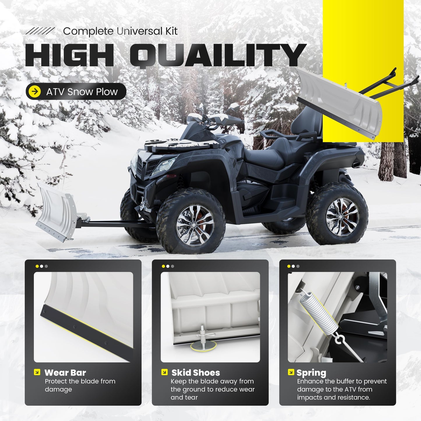 ECOTRIC ATV Snow Plow Blade Adjustable 48" Complete Universal Kit Compatible with Honda Kawasaki Polaris (You Will Receive 2 Packages)