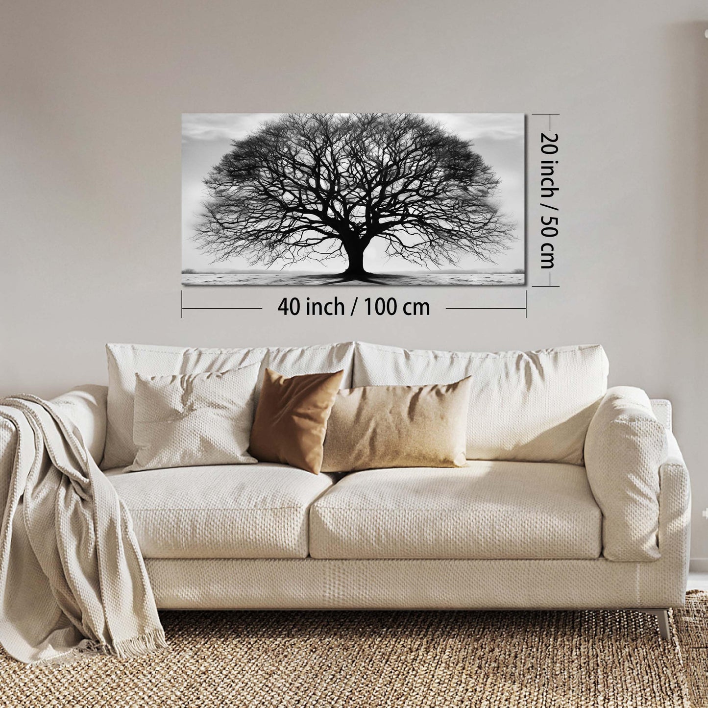 Prepeyssee Tree of Life Wall Art Large Artwork Black and White Wall Art Modern Landscape Nature Canvas Prints Decor for Living Room Bedroom Office Ready to Hang 20"x40"