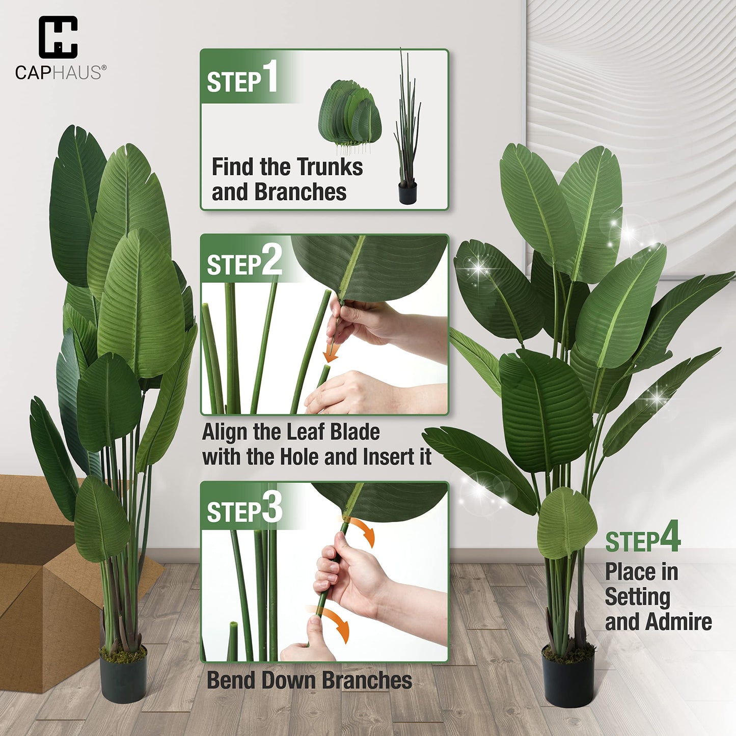 CAPHAUS 4FT Artificial Bird of Paradise Plant, UV Resistant Fake Potted Plant with Dried Moss for Indoor Outdoor Use, Perfect for Tabletop, Corner, Apartment, Home Office Decor, No Maintenance