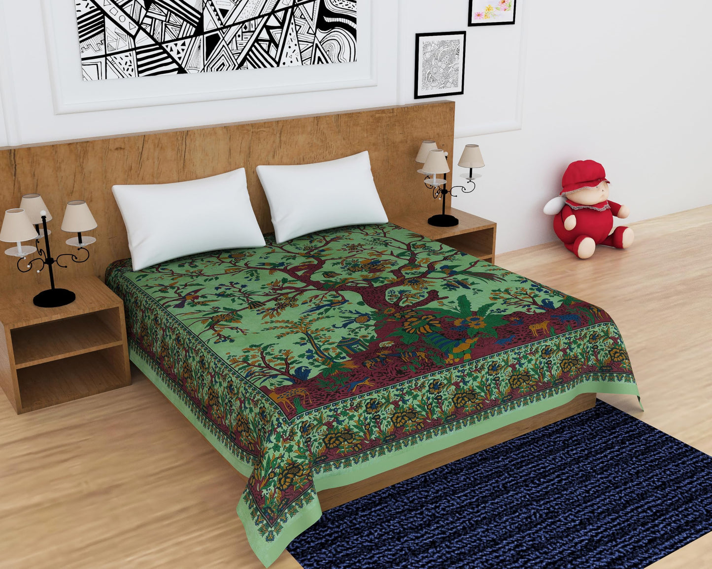 Craft Trade Indian Cotton Mandala Wall Hanging Tree of Life Tapestry for Aesthetic Boho Hippie Living Room, Meditation & Bedroom Décor (Green, 54x84 Inches)