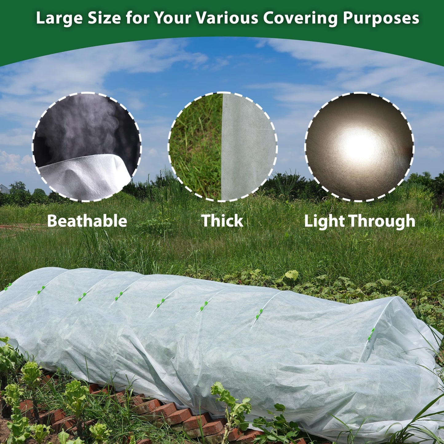 Hyxanons 10 * 50FT Plant Covers Freeze Protection, 1.06 oz/yd² Large Thick Floating Row Cover Fabric for Winter Frost Protection, White Blanket Cloth for Outdoor Garden Vegetables in Cold Weather