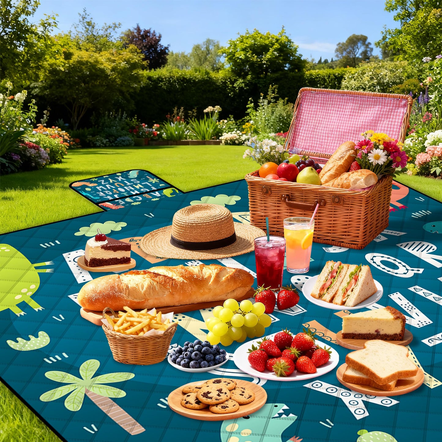 Extra Large Picnic Blanket Waterproof,80"x 80"Foldable Machine Washable Beach Blankets,Outdoor Blanket for 6-8 Adults,Picnic Mat Suitable for Indoor Crawling,Park Beach,Camping,Hiking,Travel( Blue)
