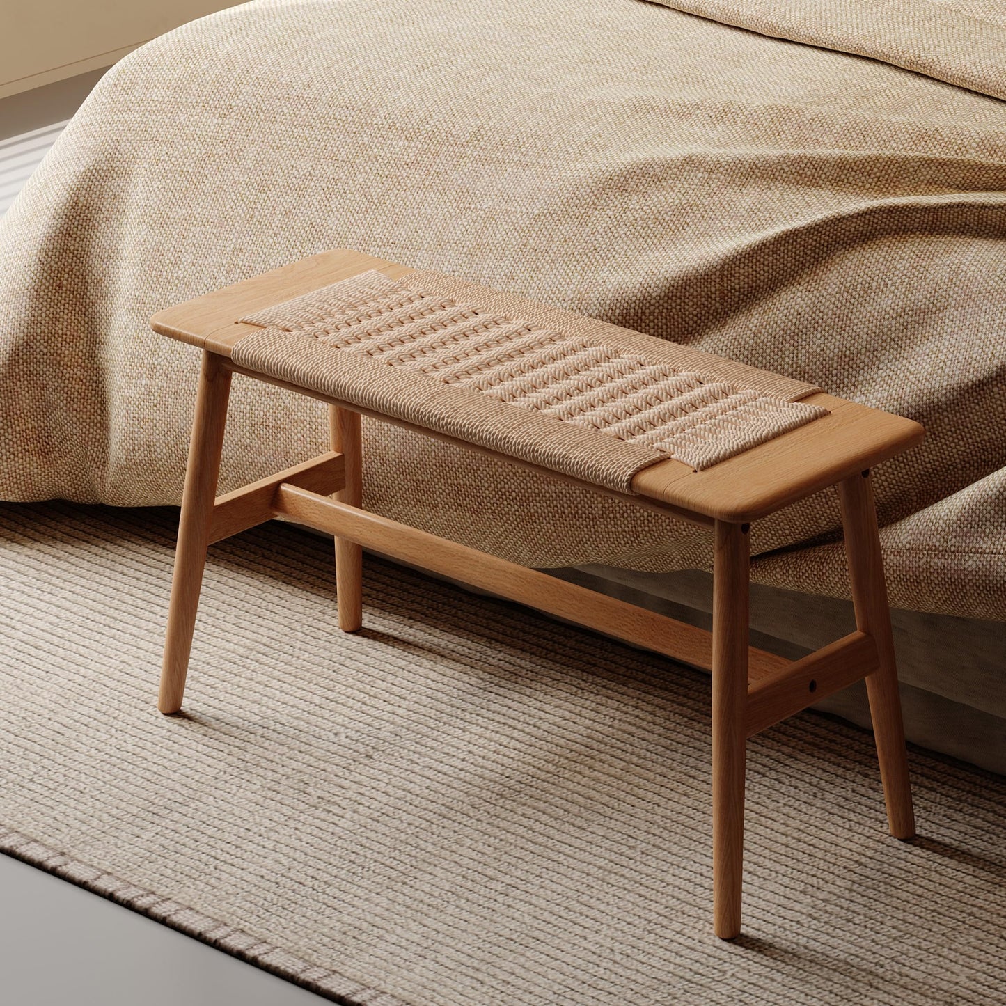 Vadisun 100% Solid Oak Wood Bench,Hand Woven Design,Solid Mortise and Tenon Construction-Solid Structure of Chair Legs,Woven Rattan Entryway Benchs/Dining Bench (Natural Oak,31.49”*11.81”*15.98”)