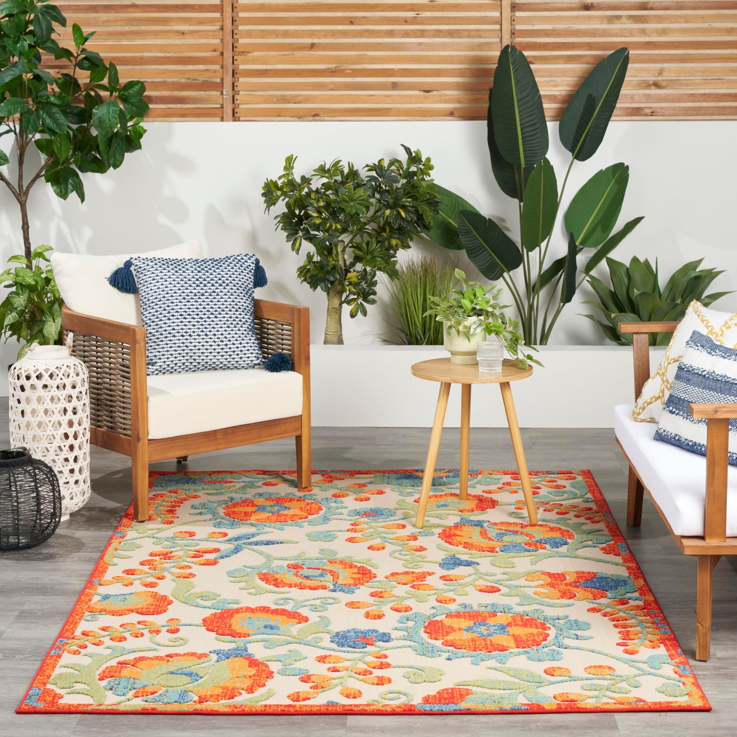 Nourison Home Aloha Red Multicolor 3'6" x 5'6" Area Rug - Easy Clean, Non Shedding, Bed Room, Living Room, Dining Room, Kitchen (4' x 6')