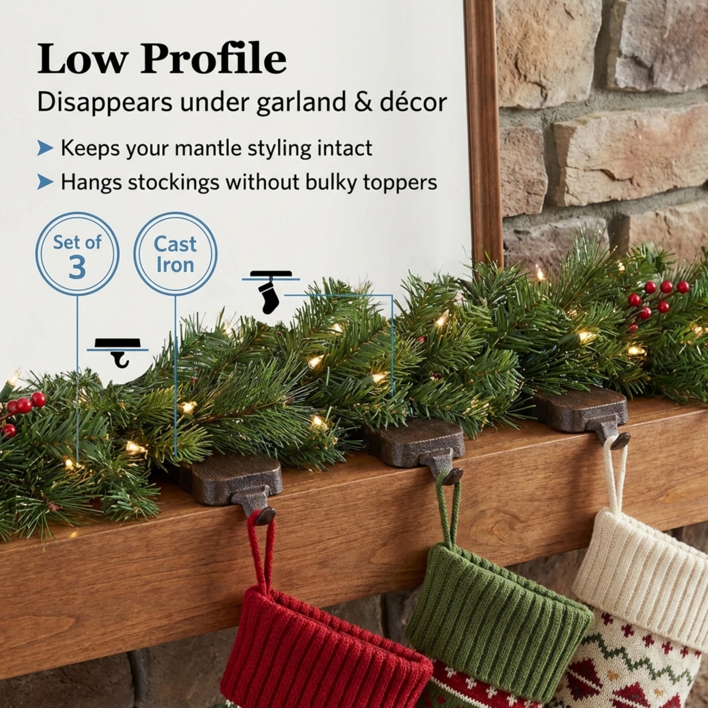Lulu Decor, Low Profile Christmas Stocking Holders, Set of 2 Bases, Strong Heavy Stocking Holders (Log Design)