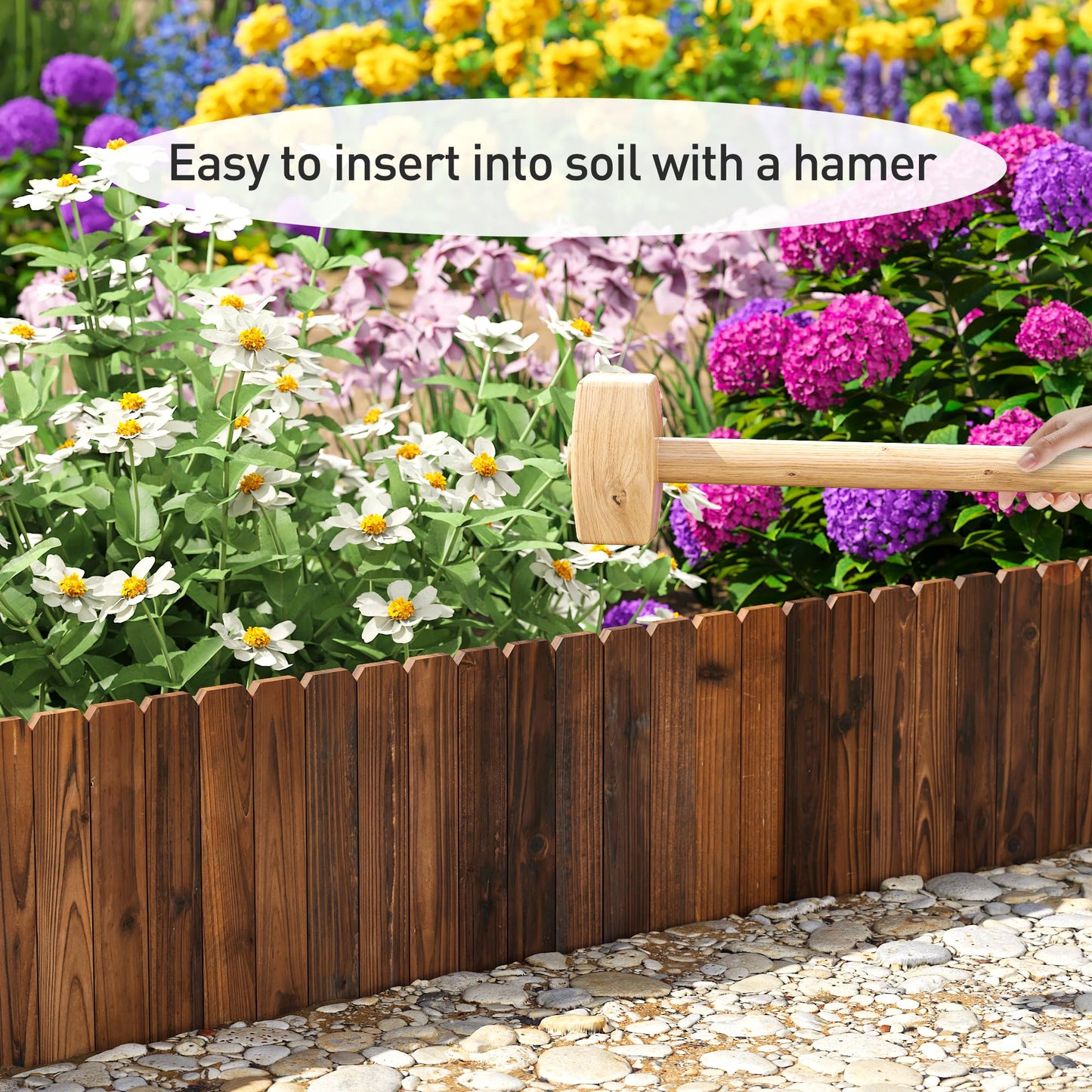 GHWIE Wooden Garden Fence Wood Garden Edging Border Decorative Landscape Border Edging,Planting Tree Fence Landscape Edging Flower Bed Fences-11.8'' H x 48'' L (2 Pack,8Ft Total Length)