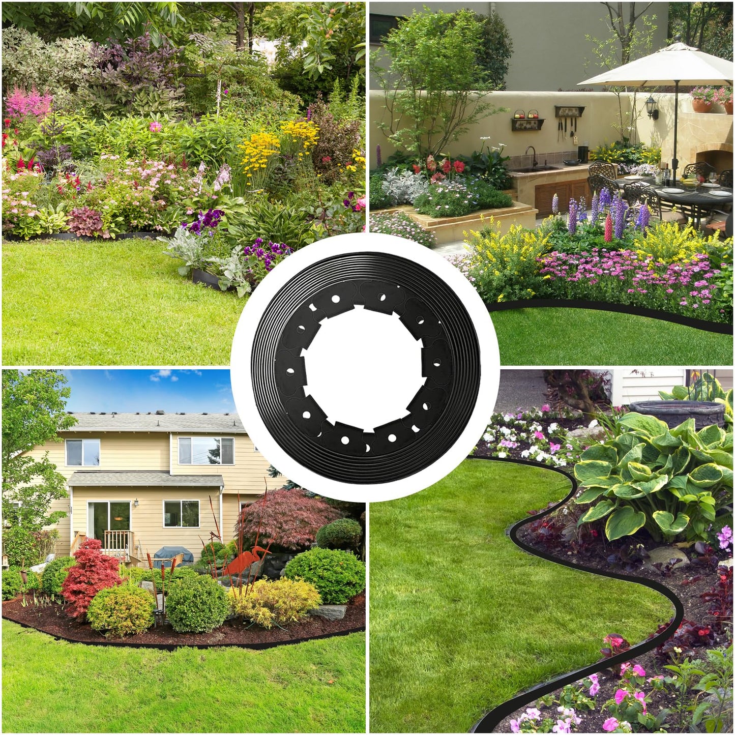 Landscape Garden Edging Kit with 60 Spikes, 4In Tall 66FT Garden Edging Border for Garden, Flower Beds, and Lawn Easy Cutting (Black, 66ft)