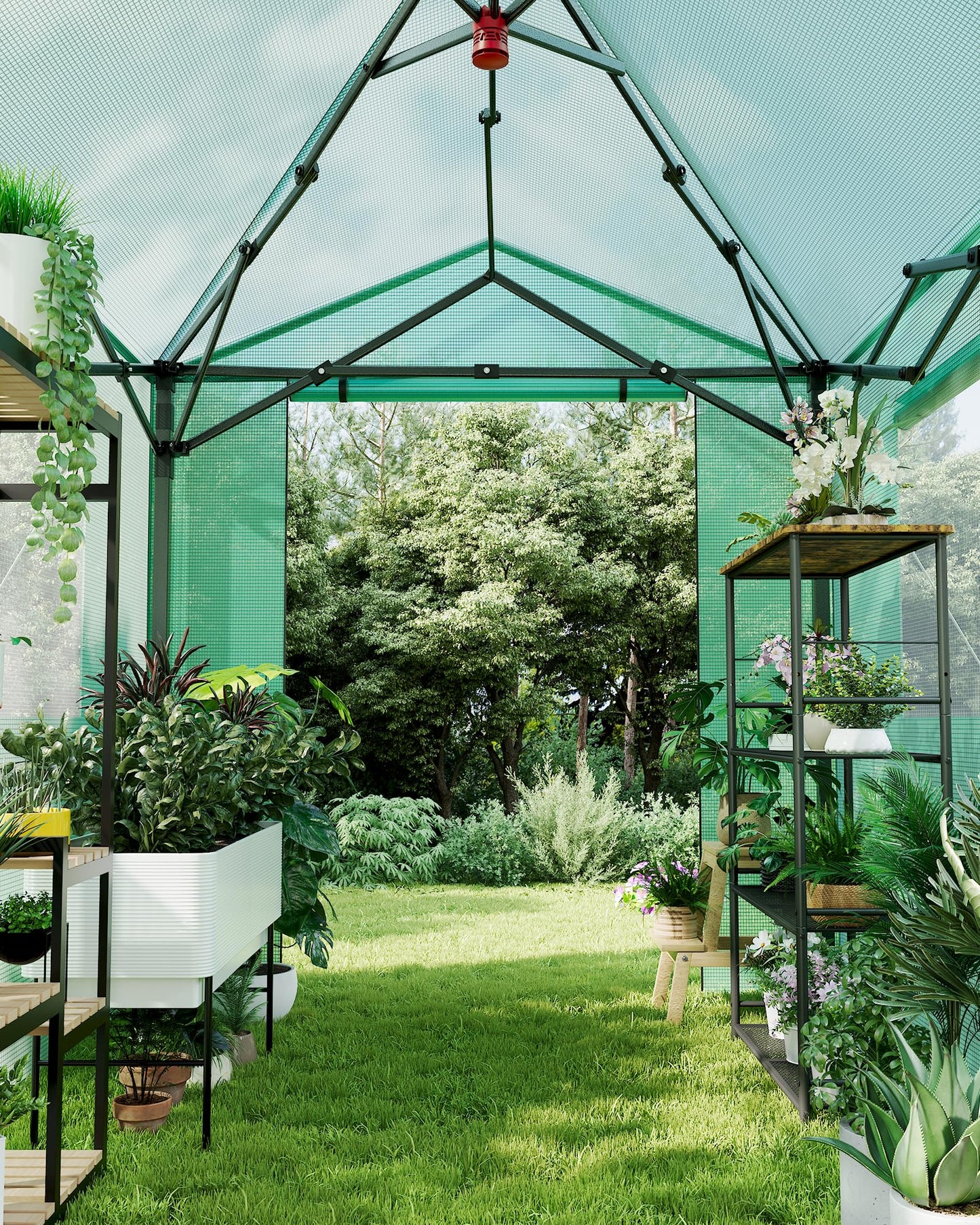 6x8 FT Pop-Up Greenhouse with Durable PE Cover, 96"x144" Large Grow Tent for All Seasons | Features Zippered Doors & Mesh Windows for Indoor/Outdoor Plants, Easy to Assemble (Green)