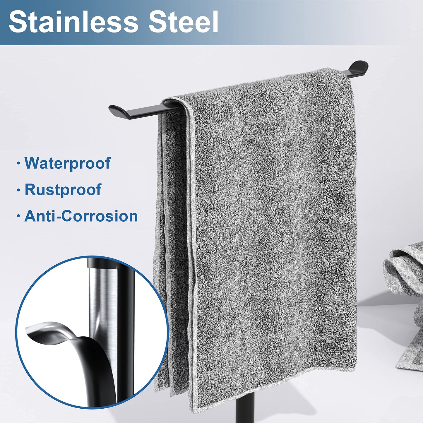Towel Rack T-Shape Hand Holder for Bathroom,Headband and Lightweight Bathroom Racks,Kitchen Black Holder,Stainless Steel Waterproof Counter Organizer