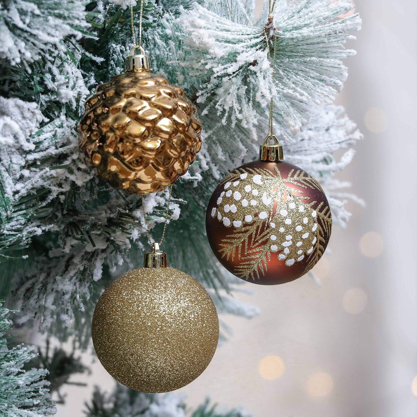Valery Madelyn Luxurious Copper Gold Christmas Ball Ornaments, Shatterproof Christmas Tree Ornaments for Xmas Decoration (2 Items Bundle