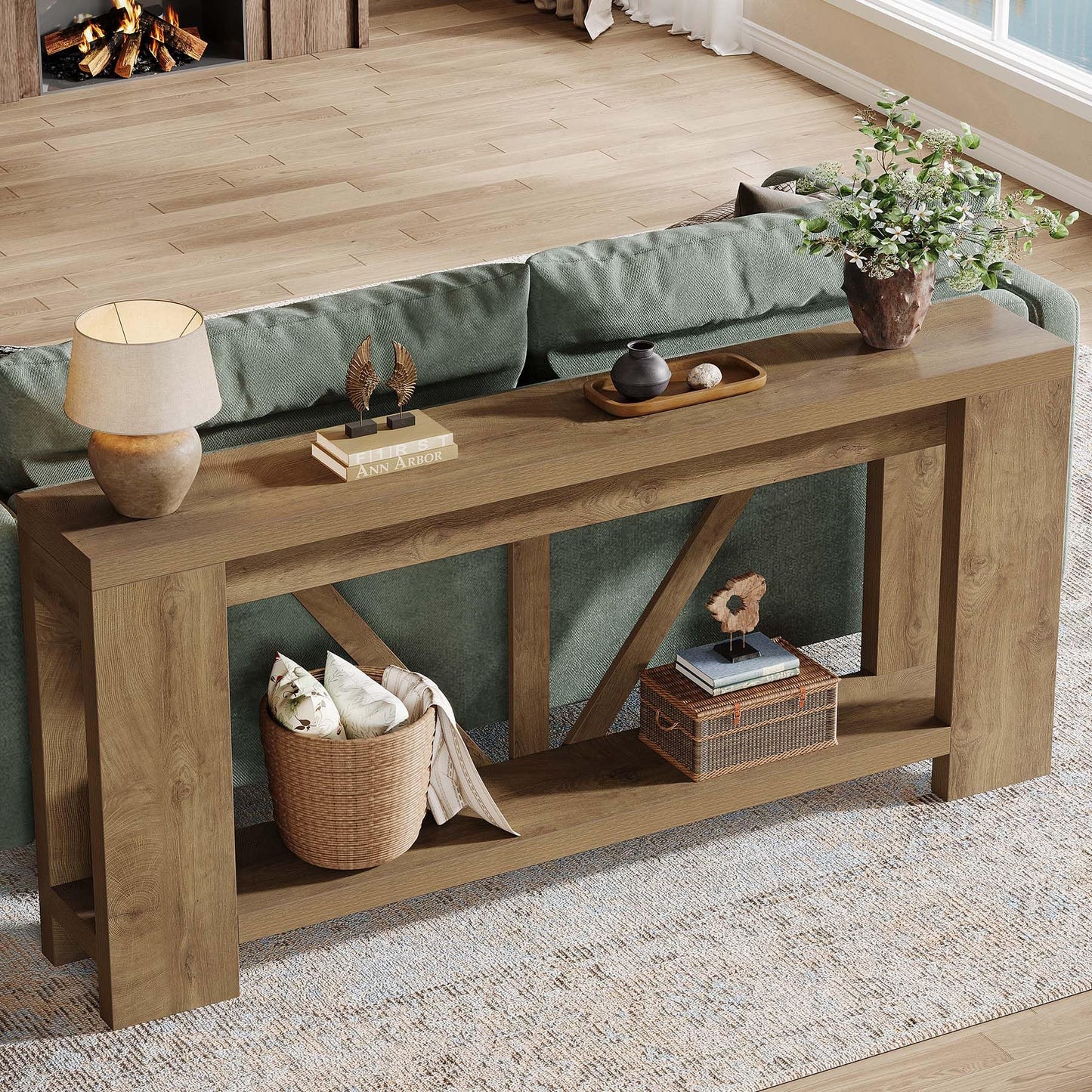 Tribesigns 70.9" Extra Long Entryway Table, Farmhouse Wood Console Tables with Storage Shelf, Modern Rustic Sofa Foyer Tables for Entryway, Behind Couch, Living Room, Entrance, Brown
