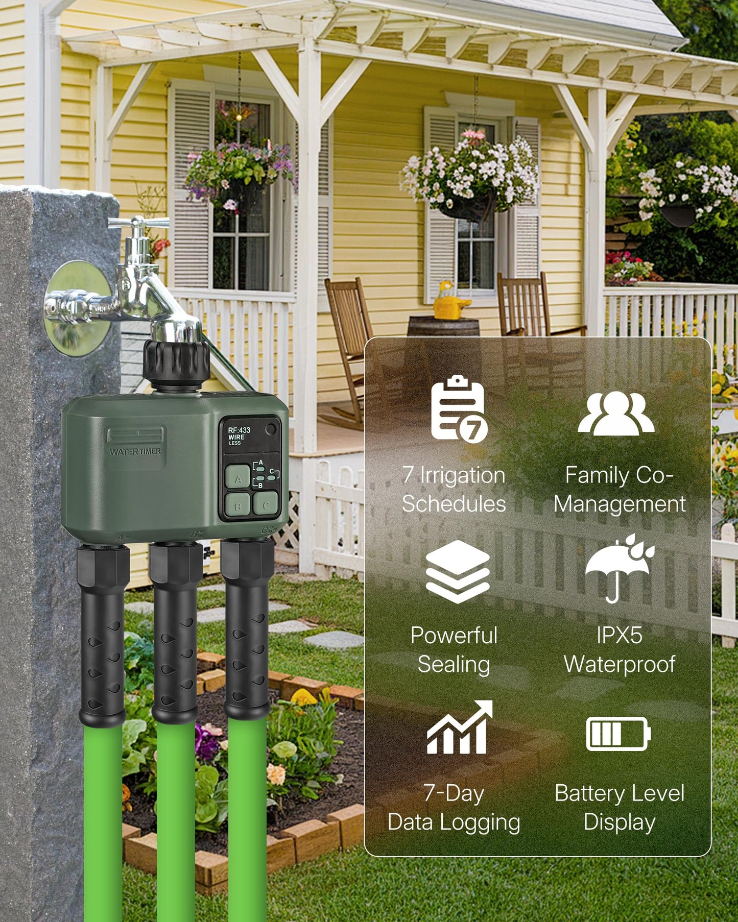 WILAWELS WiFi Water Timer for Garden Hose, Sprinkler Timer 3 Zone, 3 Outlet Smart Hose Watering with WiFi Irrigation Controller, Automatic Irrigation System/Rain Delay/Manual Watering D33WT06