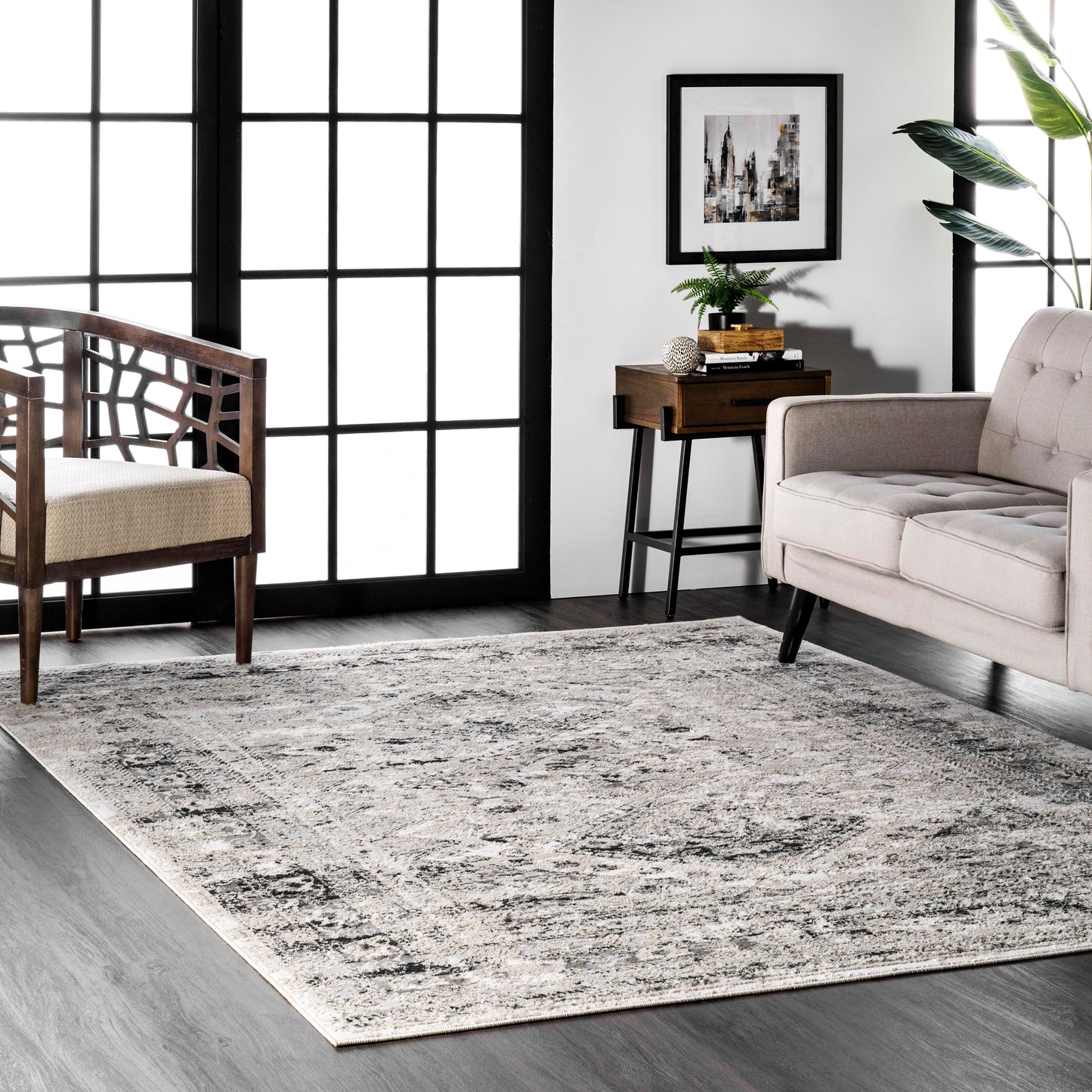 Nuloom Madisson Grey/Ivory, 5' x 8', Vintage Medallion, Recycled Materials, Soft and Cozy, High Traffic, Stain Resistant, Easy Clean, Durable Area Rug for Bedroom, Living Room, Dining, Entryway