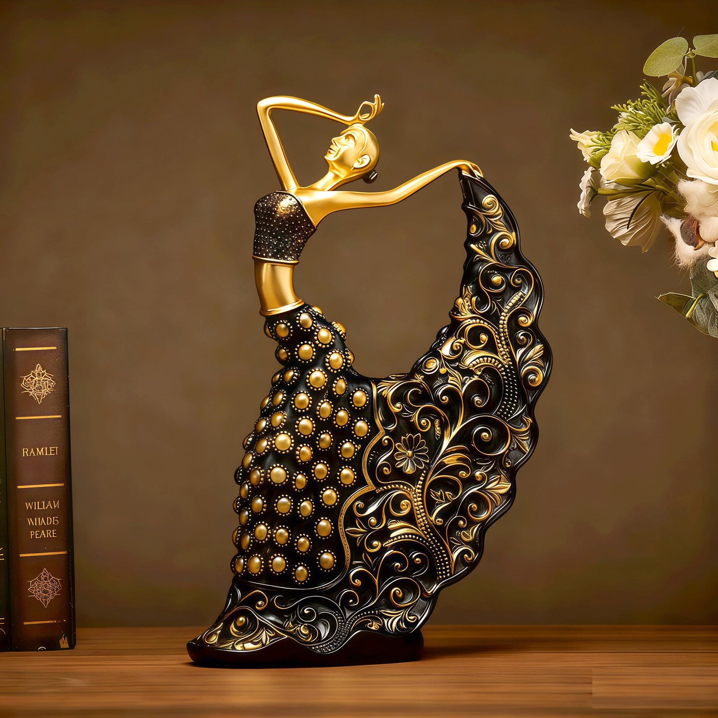 XINDAM Elegant Peacock Art Figurine Dancer Statue Decorative Home & Office Figurines Home Office Display Craft Living Room Decor Ornaments for Tabletop Black and Gold