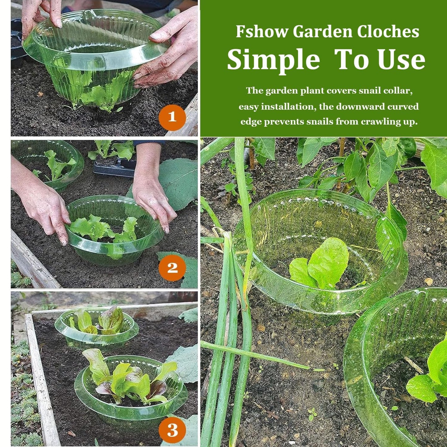 Fshow Garden Cloches，5 Pack Plastic Slug & Snail Plant Protection Collars, Snail Defense Without Chemistry, Planting Rings Protects Plants to Get Better.