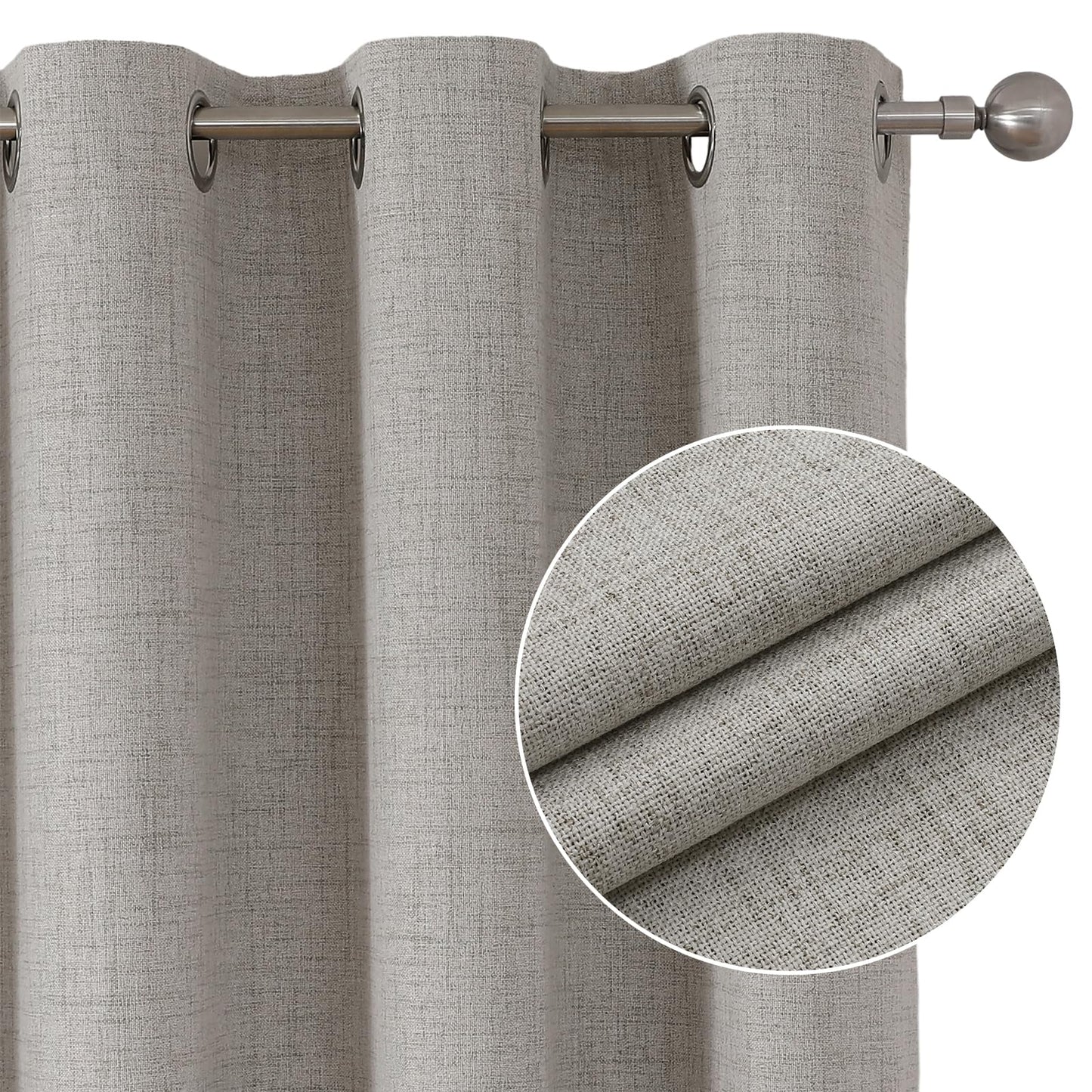 Joydeco Blackout Curtains 63 Inch Length, Living Room Curtain 2 Panels Set, Grommets Room Darkening Textured Thermal Drapes, Greyish White Blackout Curtains for Bedroom (42x63inch)