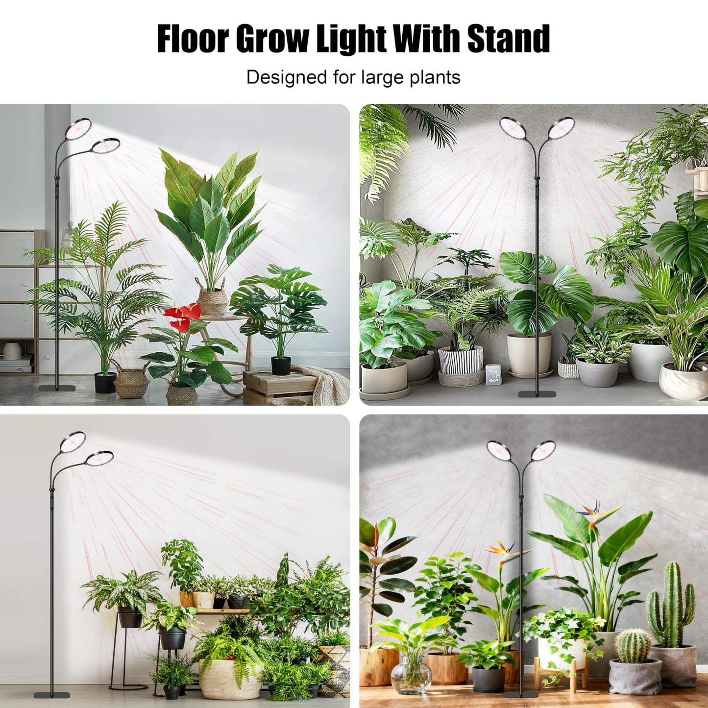 Plant Light for Indoor Plants, Red &White Light Full Spectrum Grow Lamp with Height Adjustable and Stand for Growing Large Tall Plants, Floor LED Grow Lamp with 4/8/12/18 Hour Timer &10 Dimming