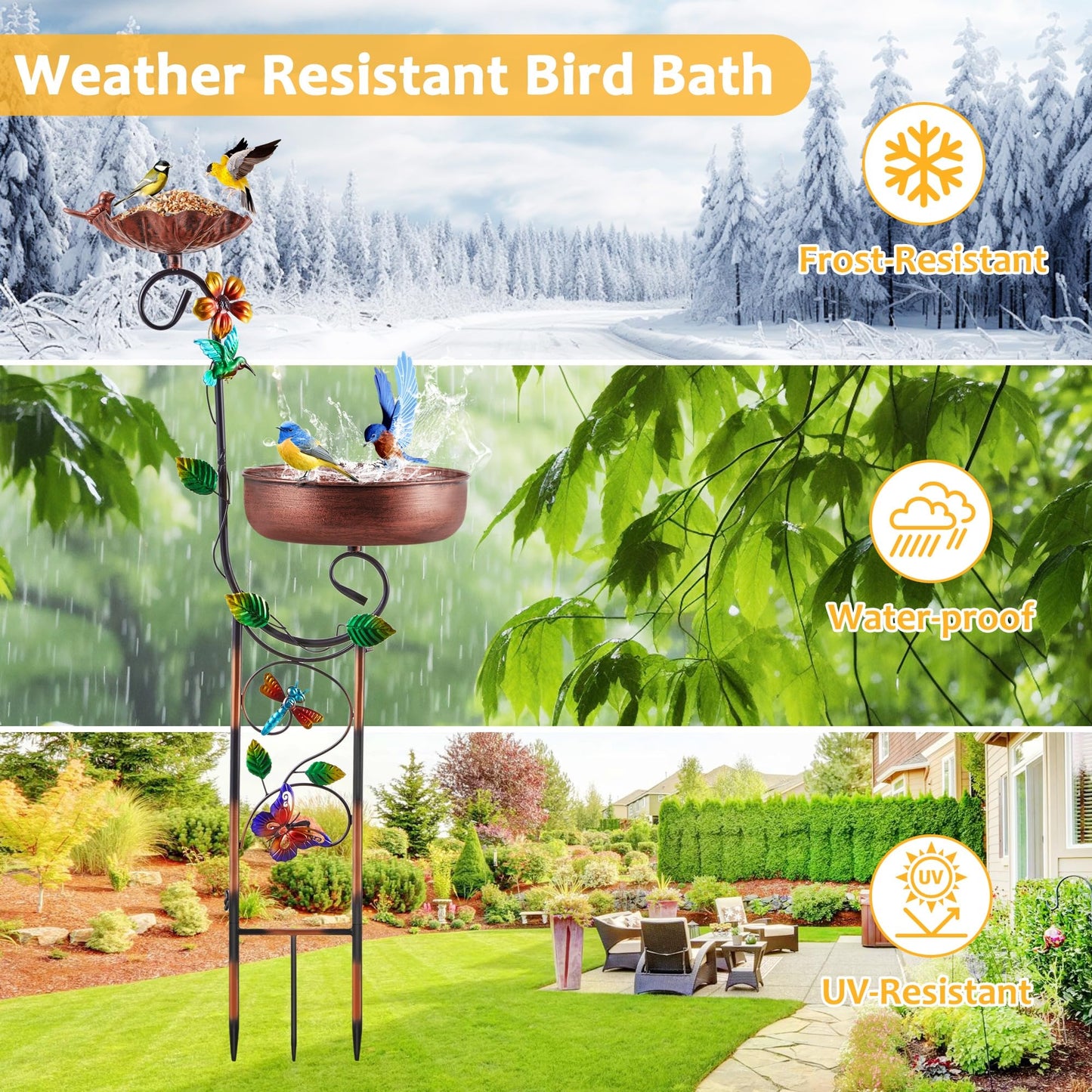 YOFOVI 2 In 1 Bird Bath for Outside, Freestanding Large Bird Feeder Birdbaths for Outdoors, Garden Metal Bird Baths Bowl for Patio Yard, Copper