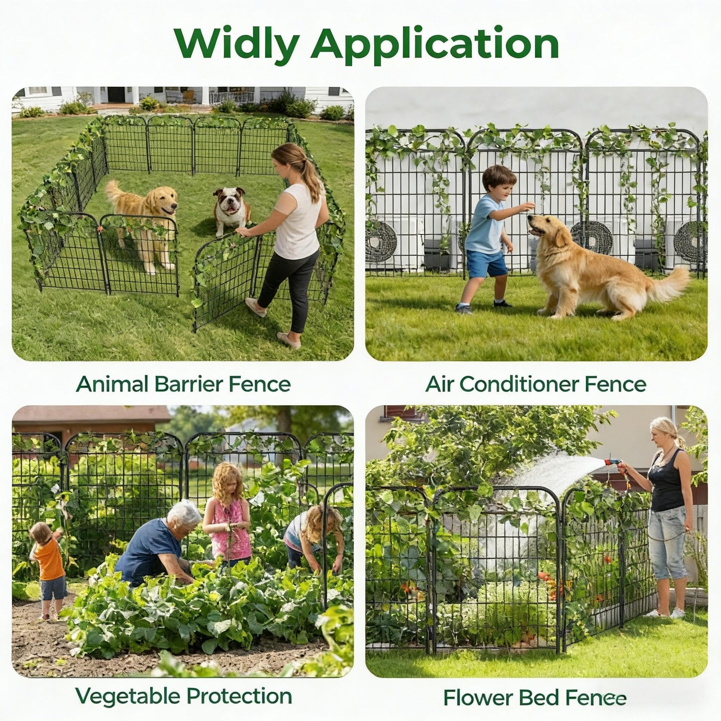 AMAGABELI 4 Panels 44 in(H )X 12 ft(L) Decorative Garden Fence Gate,Dog Fence Outdoor for Yard,Rustproof Tall Garden Fencing Animal Barrier Metal Wire Panel Border with Leaves for Flower Bed Black
