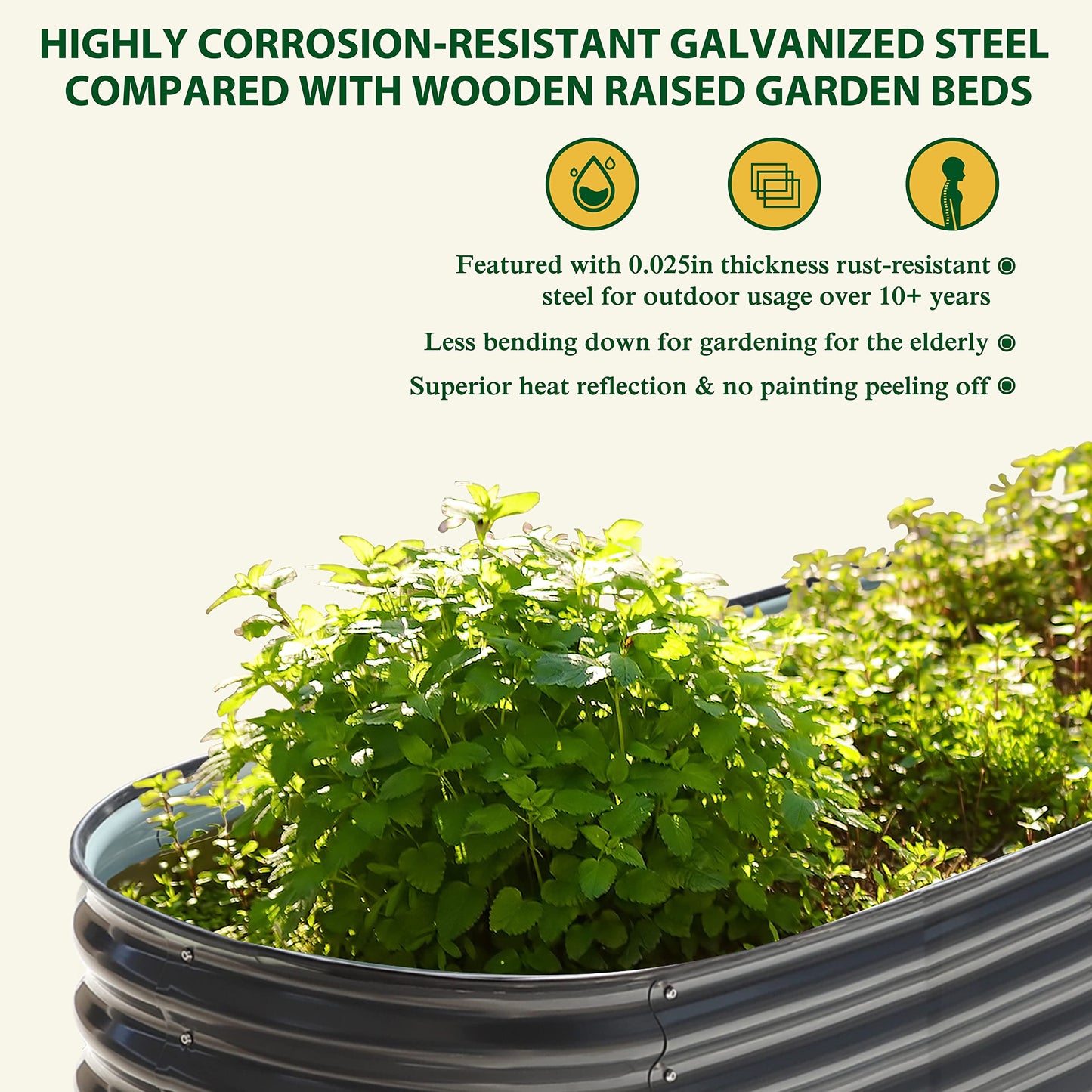 VEIKOU 8x2x1.4ft Raised Garden Bed, Galvanized Raised Garden Bed, Modular Raised Planter Box Outdoor for Vegetables, 9 in 1 Metal Garden Bed, Grey