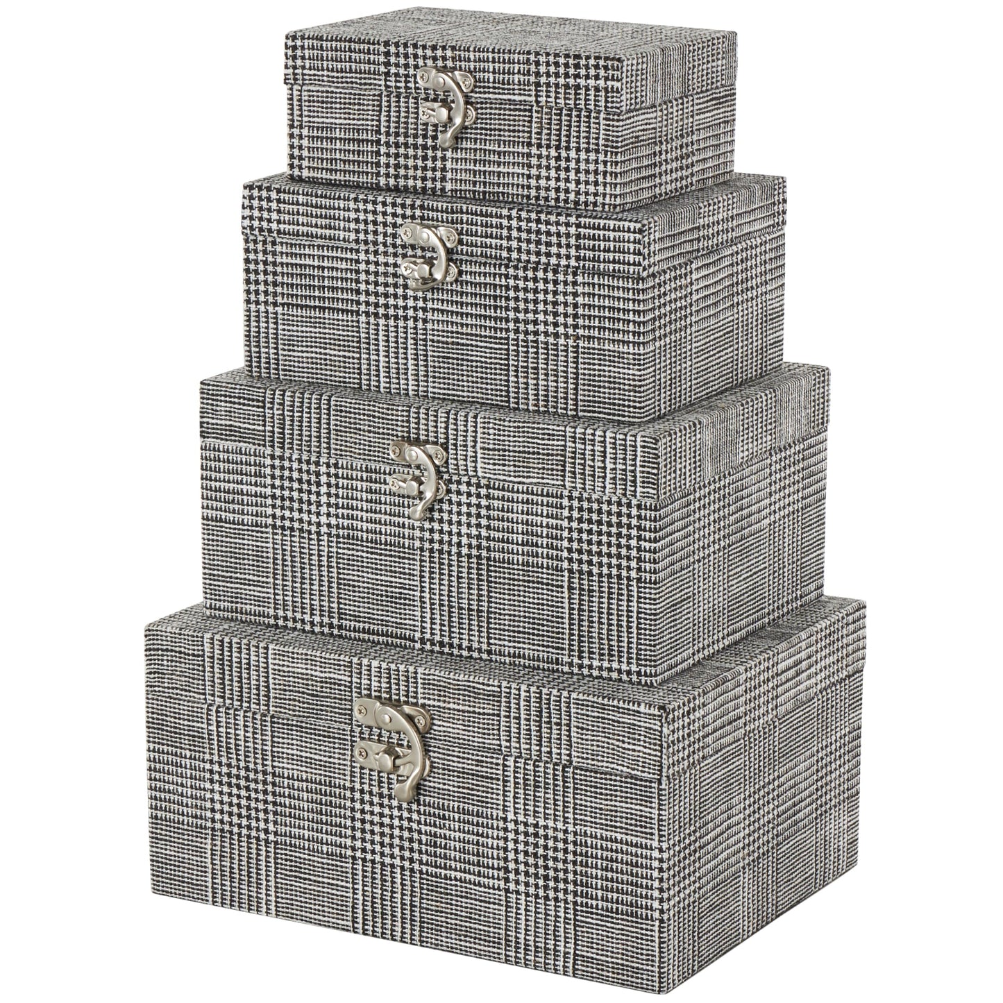 Deco 79 Fabric Handmade Decorative Box Storage Book Shaped Boxes with Silver Latches, Set of 4 Decorative Keepsake Boxes 10", 9", 8", 6" H, Black