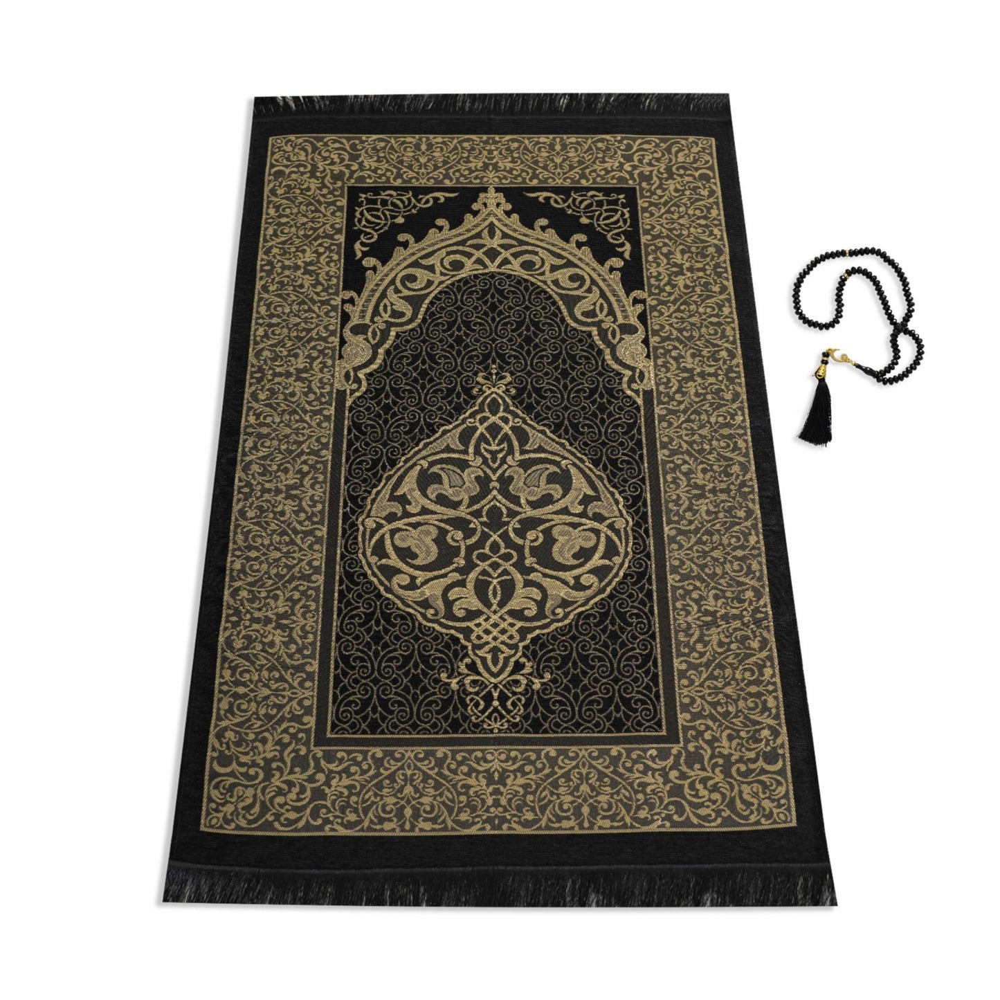 SUMELA Muslim Prayer Rug with Islam Prayer Beads - Travel Prayer Mat, Islamic Gifts for Women, Portable Prayer Matt Islam, Islamic Prayer Rug Islam Men Women, Praying Mat for Muslim Gifts, Black