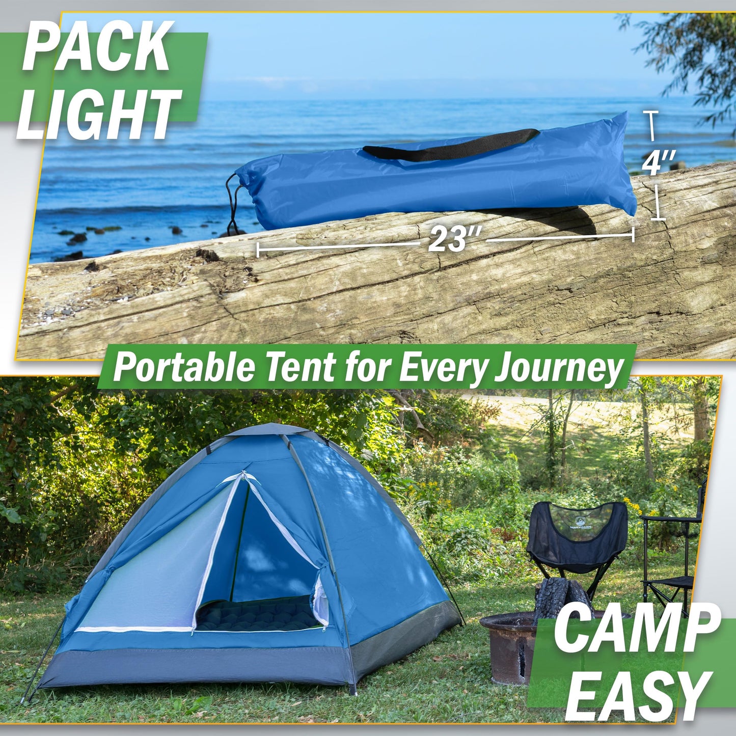 2 Person Camping Tent with Rain Fly and Carrying Bag – Lightweight Outdoor Pop Up Tents for Camping Essentials, Music Festivals, Backpacking, Hiking, or Beach Shelter by Wakeman Outdoors