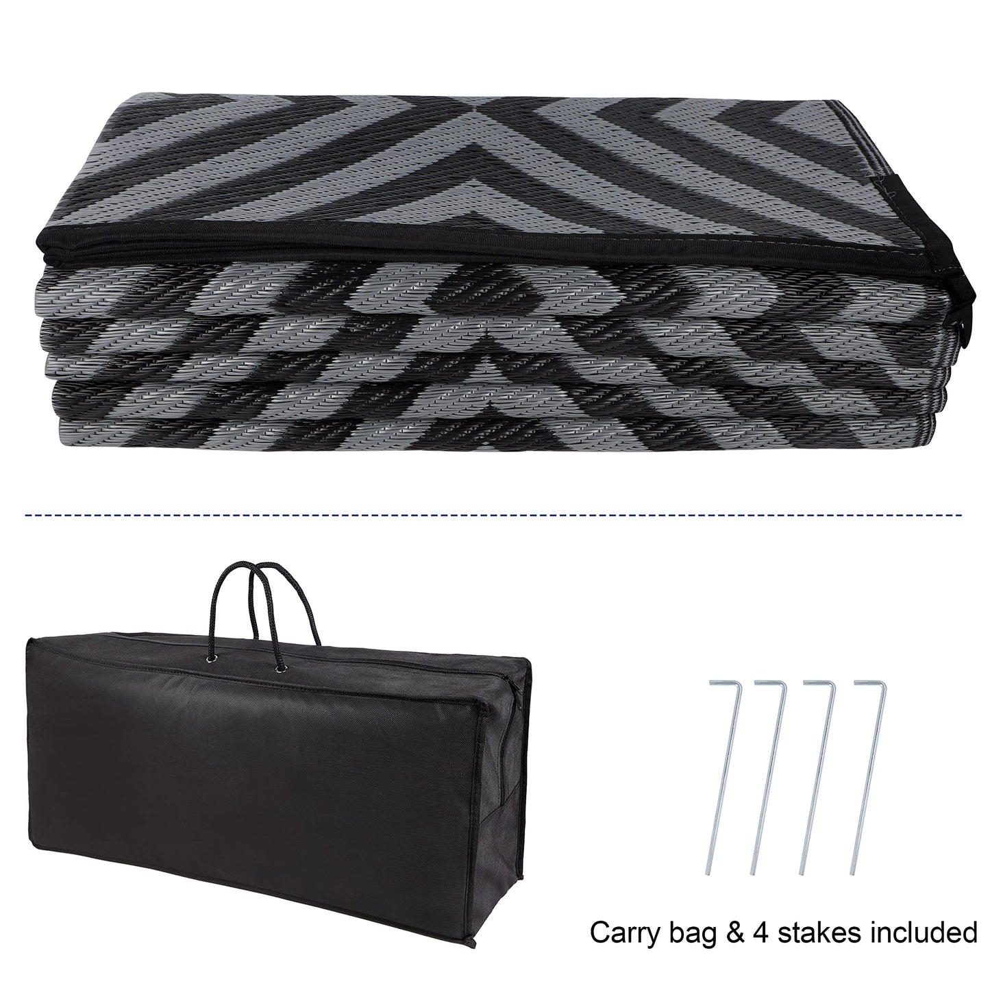 Ridota Reversible Mats, Patio Plastic Straw Modern Area Rug, Floor Mat for Outdoors, RV, Patio, Backyard, Deck, Picnic, Beach, Trailer, Camping (Diamond Black & Grey, 9' x 12')