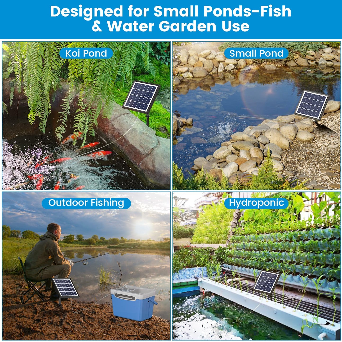 NFESOLAR 3W Solar Pond Aerator with 2200mAh Battery Backup, All-in-One Solar Air Pump, 24/7 Continuous Oxygenation, Quiet Operation, 3 Modes Bubbler, Portable for Small Ponds, Fish Tanks & Hydroponics