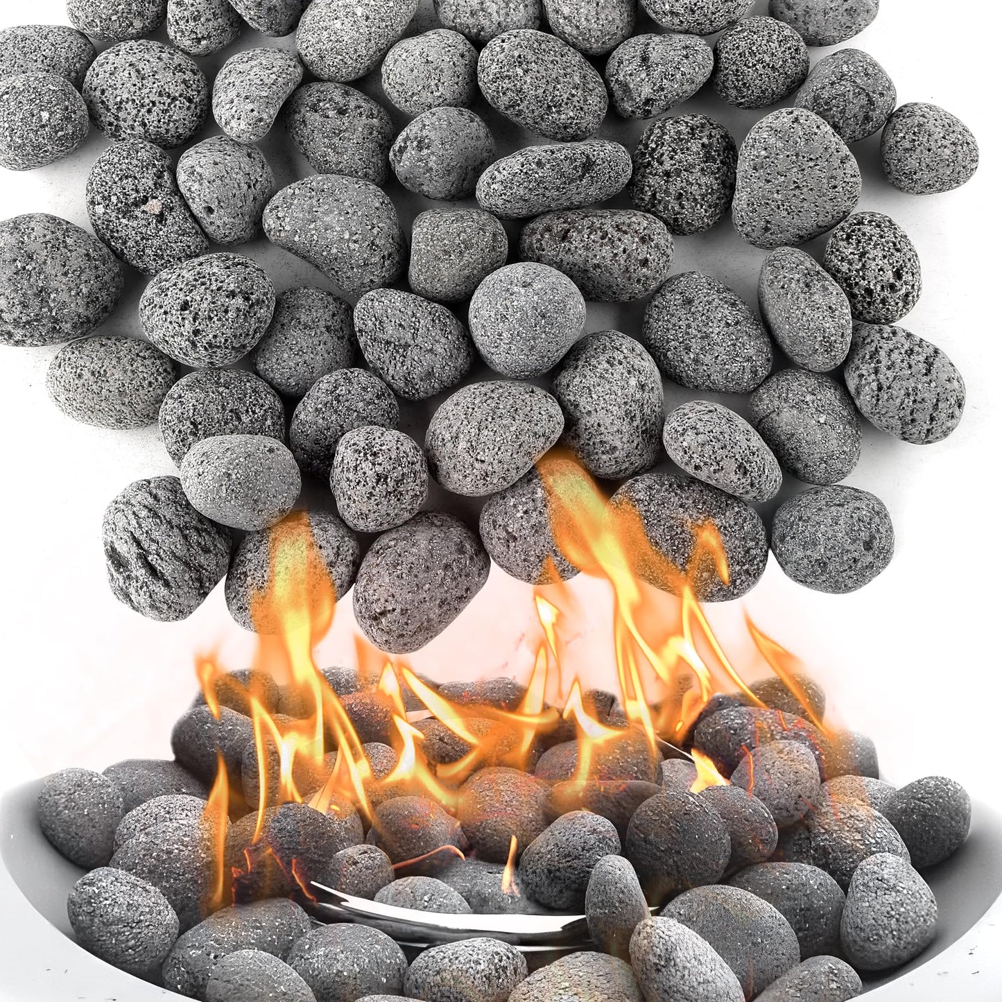 Biotolot 18LB Lava Rocks for Fire Pit, 1-2 Inch Natural Pebbles Tumbled Lava Rock for Gas Fire Pit and Indoor Outdoor Fireplaces