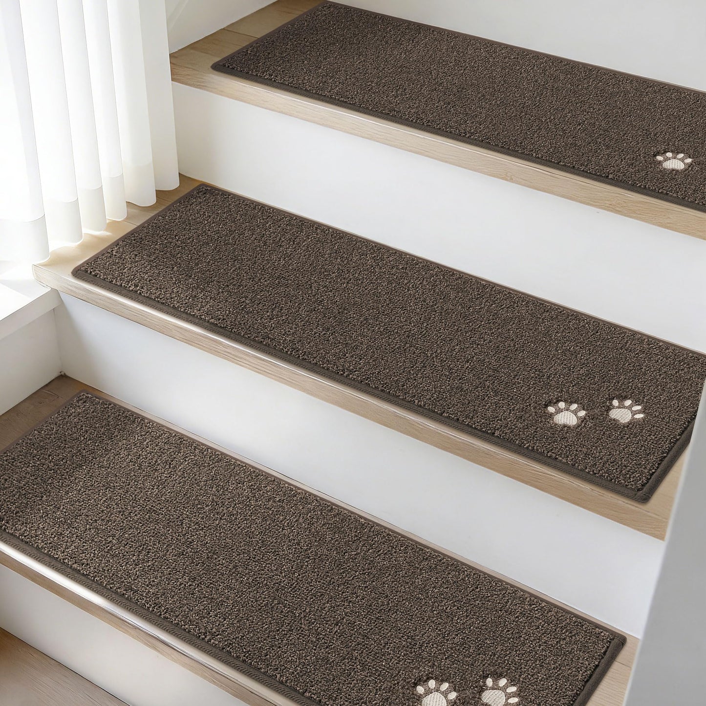 BEQHAUSE Stair Treads for Wooden Steps 28inX9in, Non Slip Carpet Stair Treads Indoor Stair Runners Machine Washable, Soft Stair Rugs Mat Surface Polyester TPE Backing, 15pcs, Brown