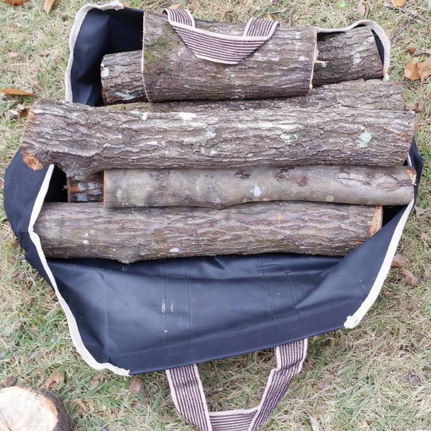 AMAGABELI Large Canvas Log Tote Bag Firewood Carrier Heavy Duty Fireplace Log Holder Fire Wood Carriers Carrying with Handle Wood Sling Fire Place Outdoor Cabin Stove Accessories Black-Enclosed Ends