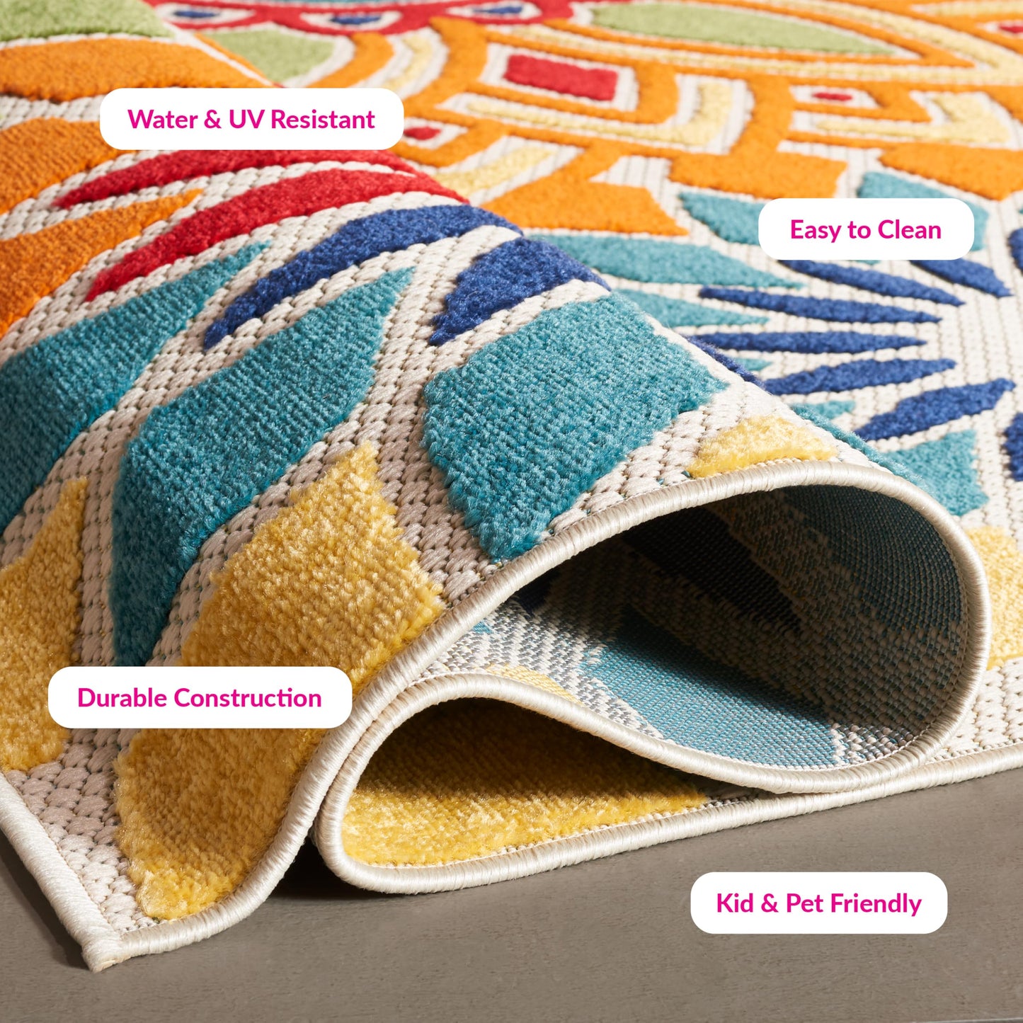 SAFAVIEH Washable Rug Outdoor Cabana Collection - 5'3" x 7'7", Ivory & Orange, Non-Shedding & Easy to Clean, Ideal for Patio, Backyard, Mudroom (CBN328A)