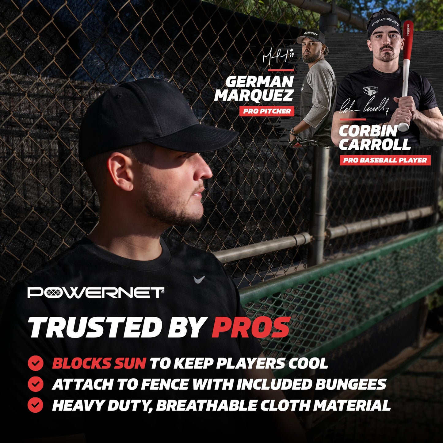 PowerNet Dugout Shade Cover, Baseball & Softball Portable Sun Shade, Outdoor Sports Sun Cover for Chain Link Fence, 18.75 FT x 7 FT