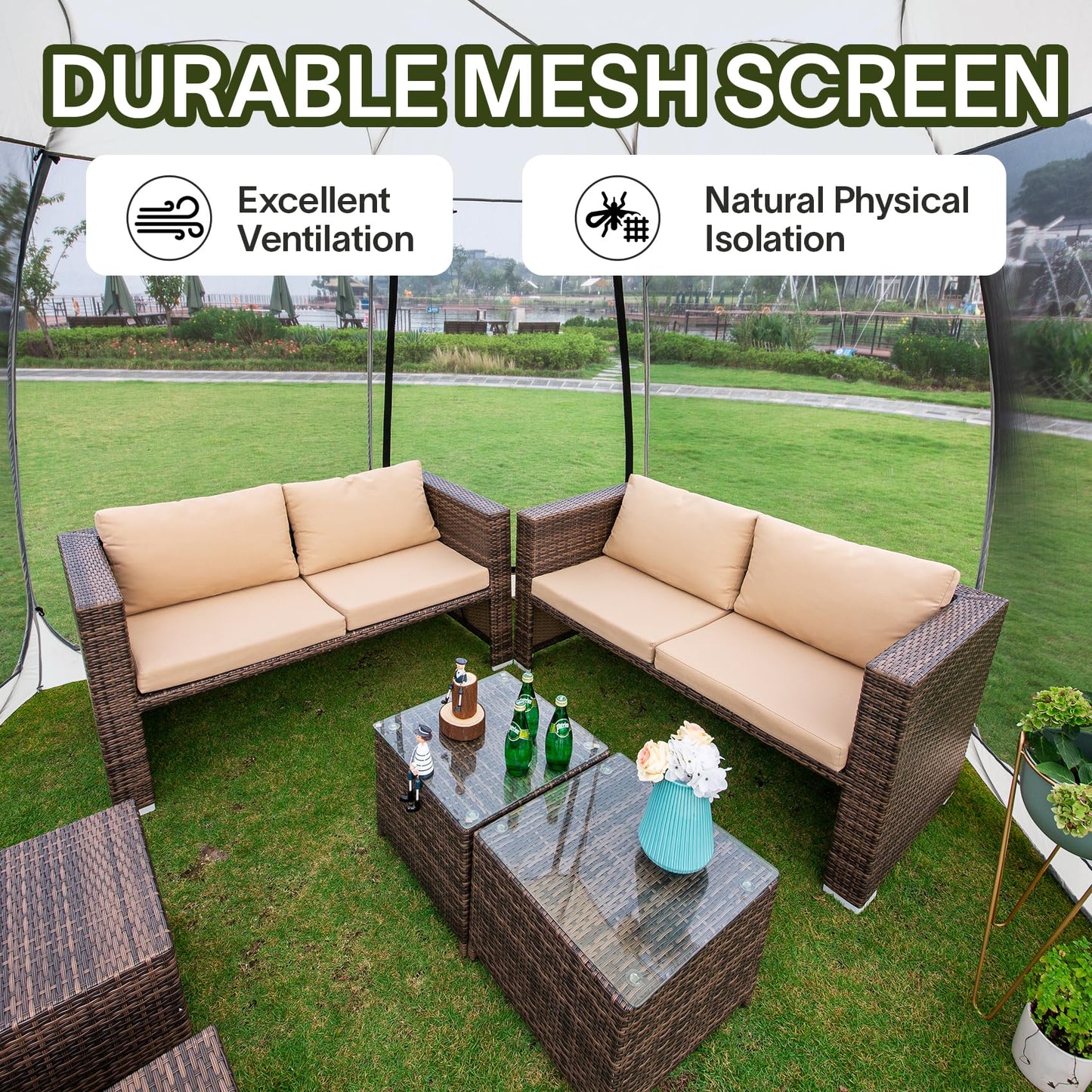 Alvantor 12'x12' Pop Up Screen House Tent, Instant Outdoor Gazebo with Mosquito Netting & UPF 50+ Sun Protection, Portable Canopy Shelter for Patio, Backyard, Camping (8-10 Person),Grey