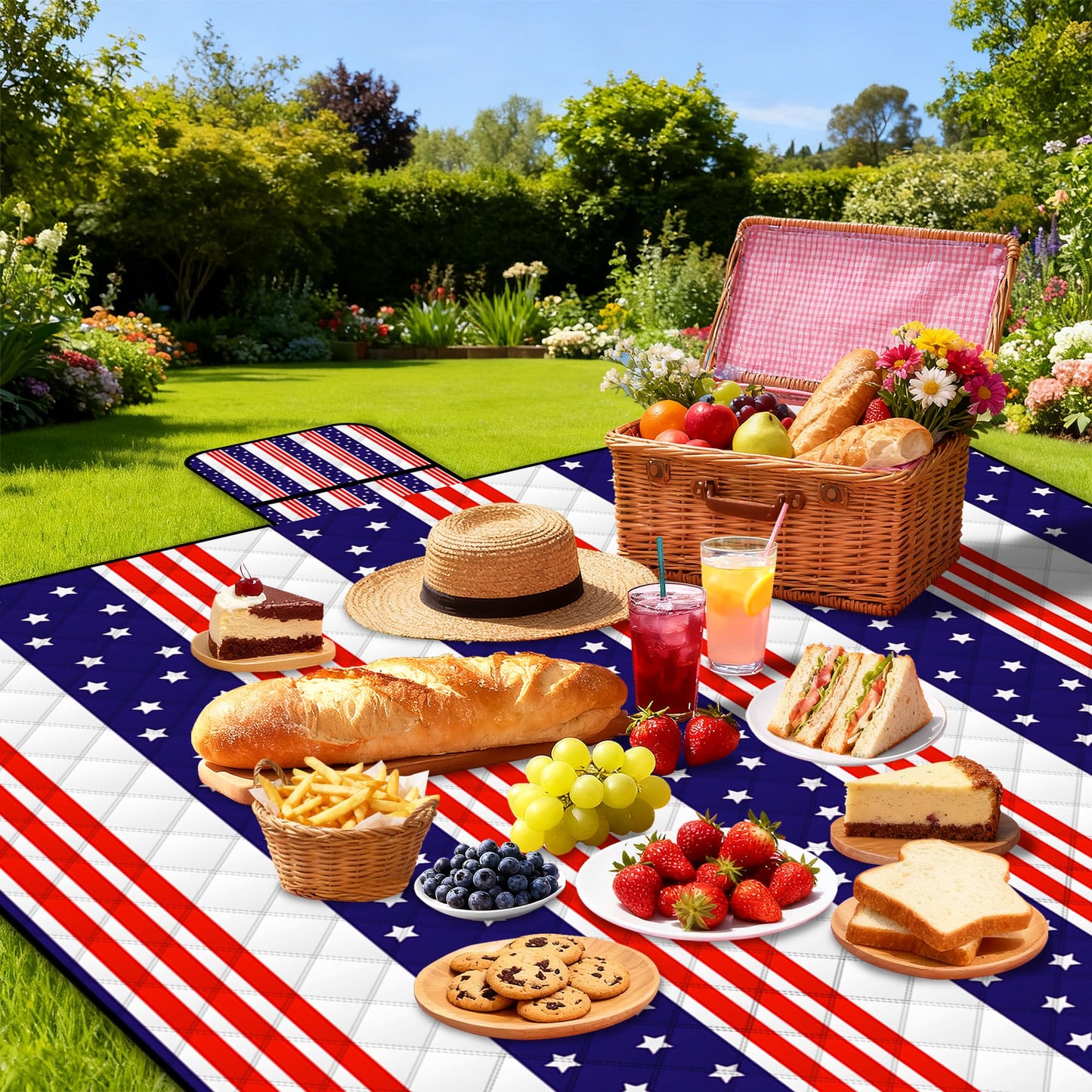 Poedist Extra Large Patriotic Picnic Blanket Waterproof,80"x 80"Foldable Machine Washable Beach Blanket,Outdoor Blanket for 6-8 Adults,Suitable for Indoor Crawling,Park Beach,Camping,Hiking,Family