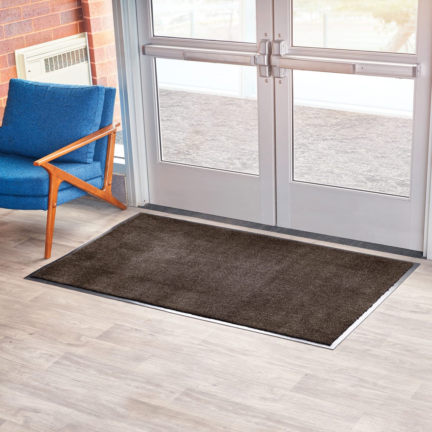 Consolidated Plastics Economy Indoor/Outdoor Entrance Floor Mat with Non-Slip Vinyl Backing, Absorbs Water, 18 Oz Heavy Duty Carpet Rug Commercial Grade (3' x 10', Brown)