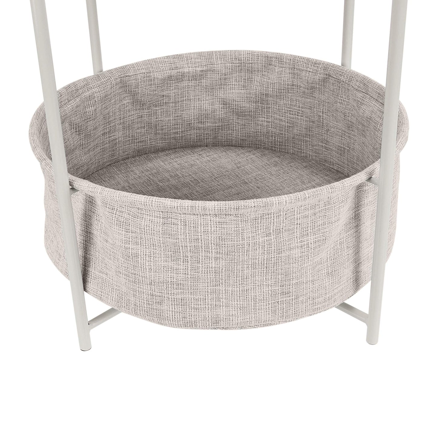 Amazon Basics Round Storage End Table, Nightstand with Cloth Basket, Bedside Table, White/Heather Gray, 17.7" L x 17.7" W x 18.9" H