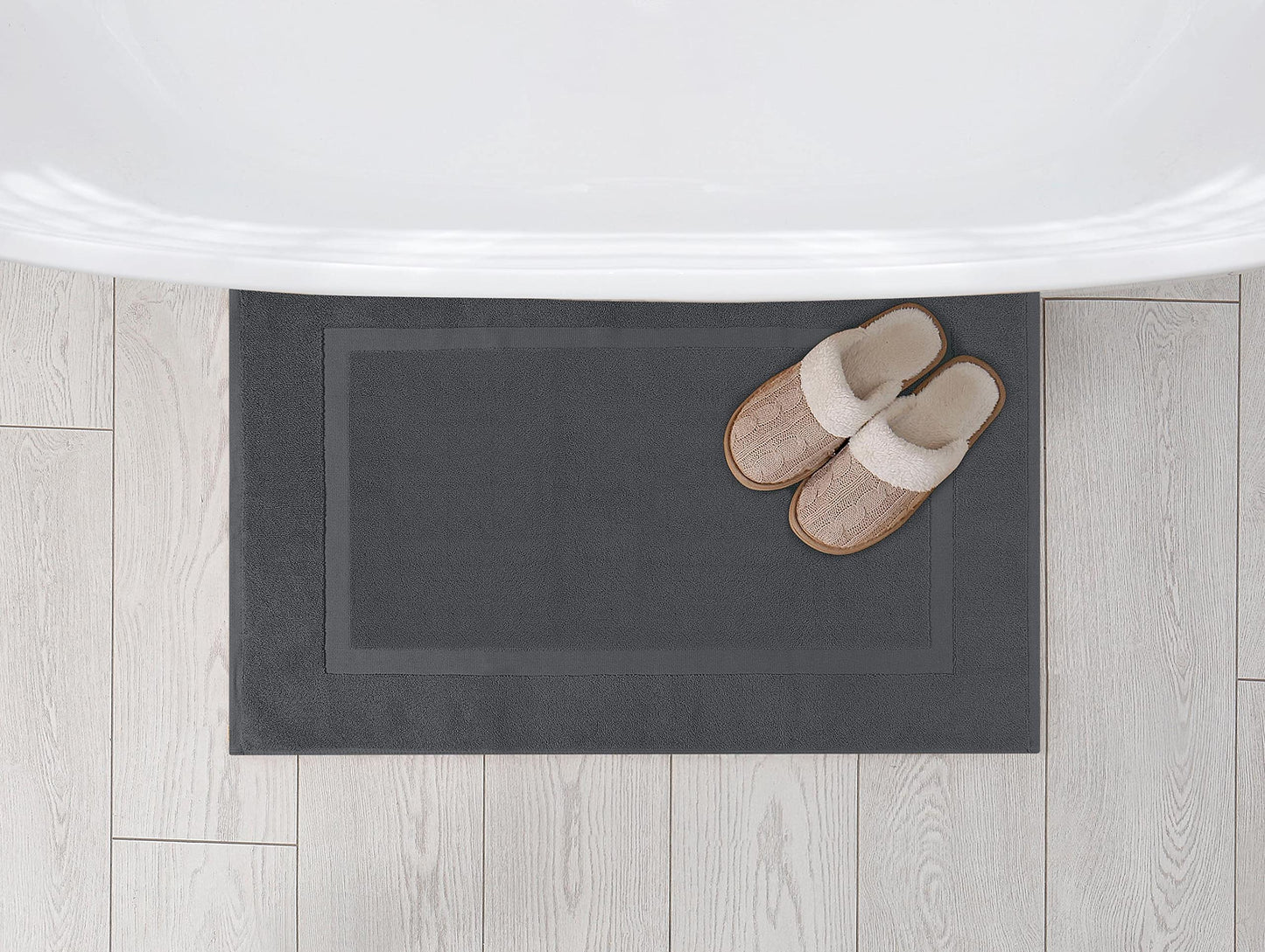 Utopia Towels Cotton Banded Rug, Bath Mats, Not a Bathroom Rug, 21 by 34 Inches, 100% Ring Spun Cotton, Highly Absorbent Shower Bathroom Floor Mat, Grey, 2 Pack