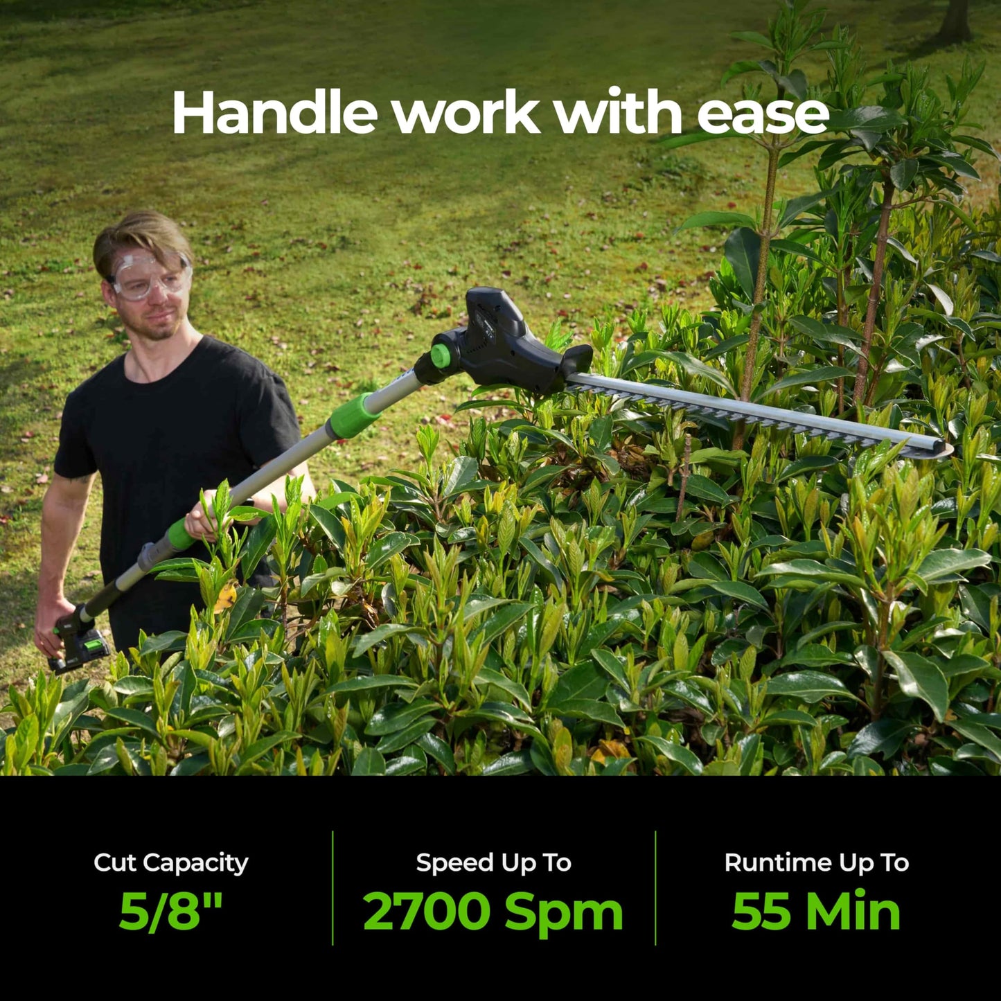 NovorikX Pole Hedge Trimmer Cordless 20V with Battery Powered 20-Inch Electric Hedge Trimmers 15-FT Reach with Extension Pole Multiple Angles for Shrubs Pruning Bush Trimmer