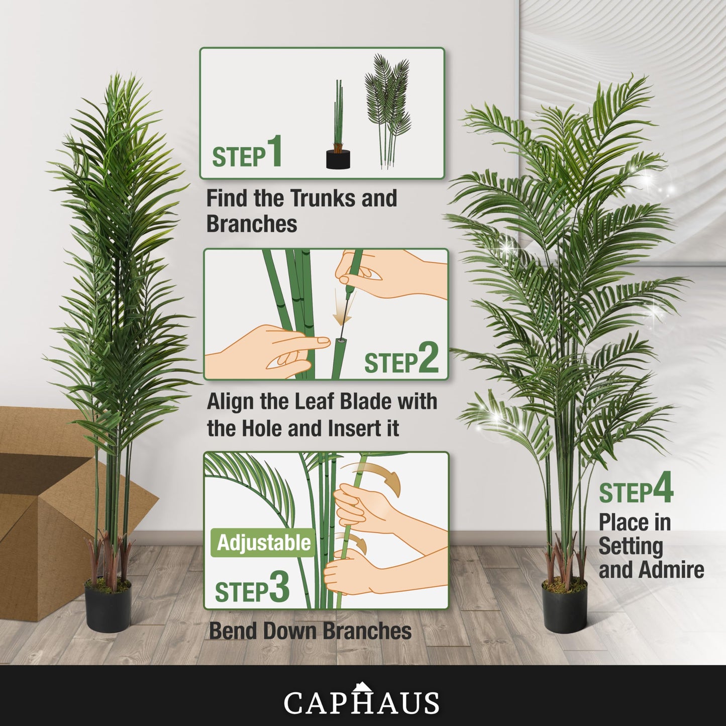 CAPHAUS 5FT Tall Artificial Palm Tree Indoor - Large Fake Palm Plant for Living Room, Realistic Faux Tree UV Resistant Low Maintenance for Home Office Decor (13 Trunks)