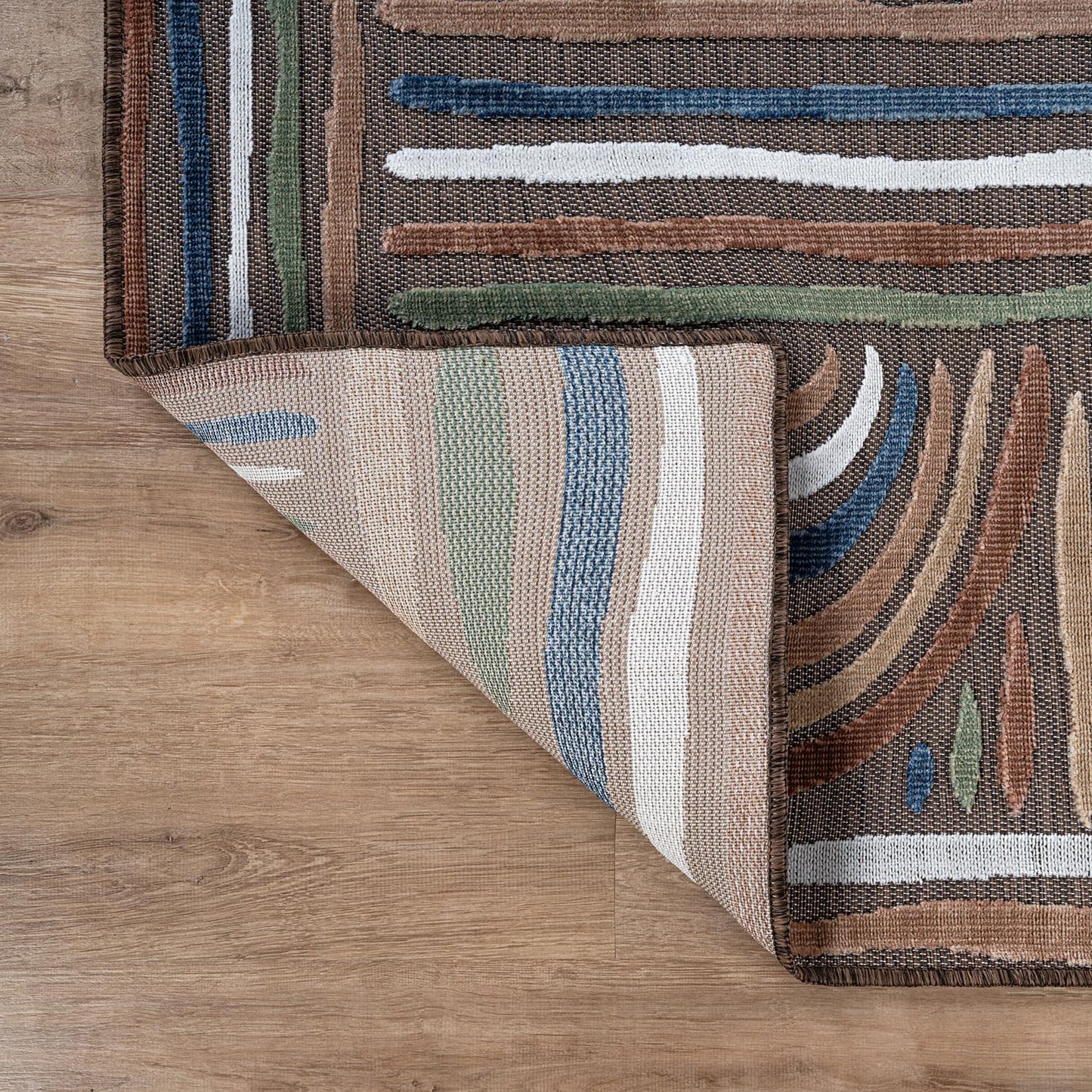 CAMILSON Indoor Outdoor Rug, Brown 8x10 Geometric Arch Striped Area Rugs for Patio and Home Areas, Easy-Cleaning Non-Shedding Living Room, Garden and Deck Washable Outside Carpet (8 x 10)