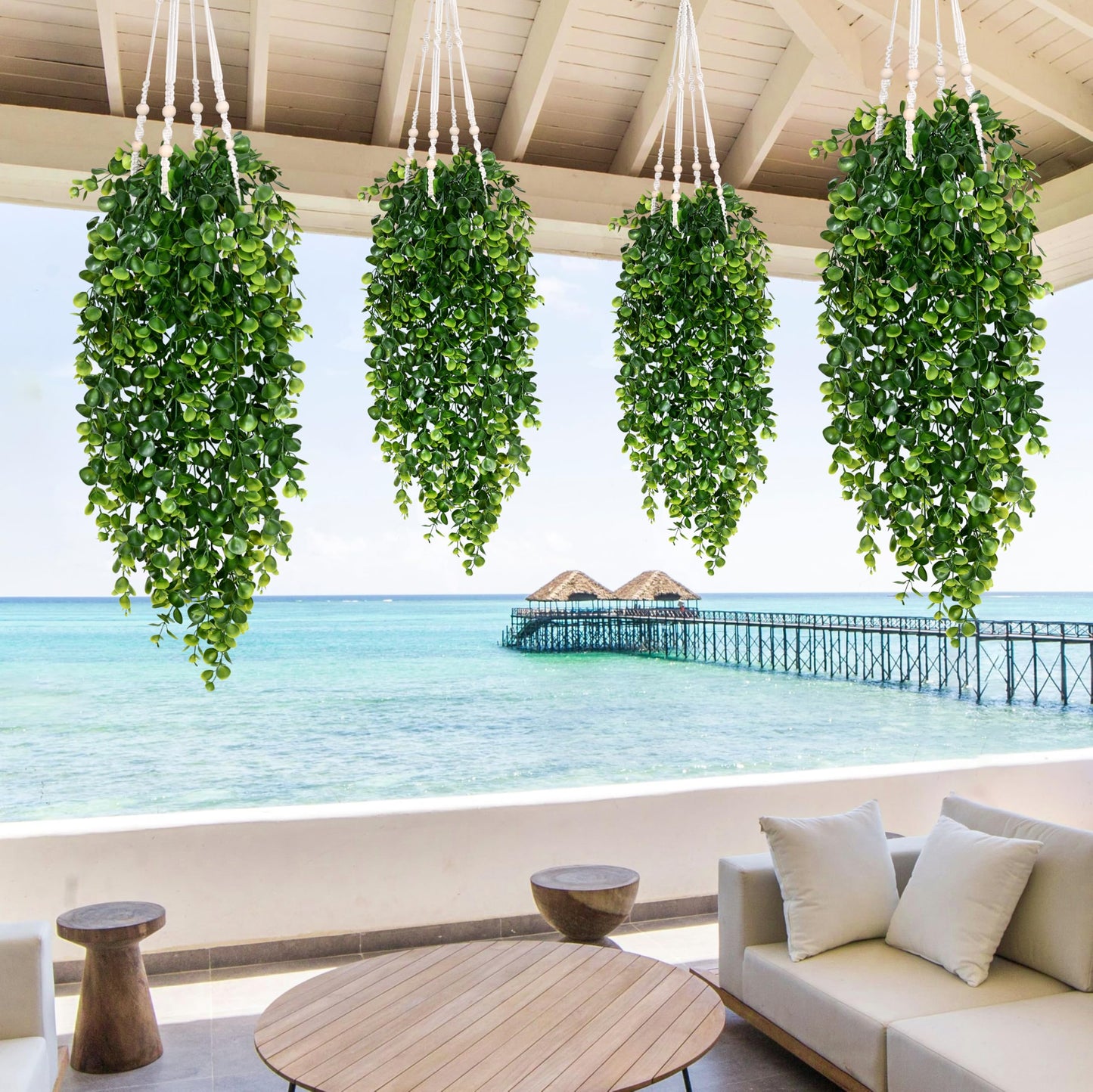 Waipfaru 4Pcs Fake Hanging Plants 2.7ft Fake Plants Eucalyptus Leaves UV Resistant Fake Vines Ivy Artificial Plants Outdoor Faux Plants Indoor Bedroom Living Room Boho Wall Porch Shelf Decor