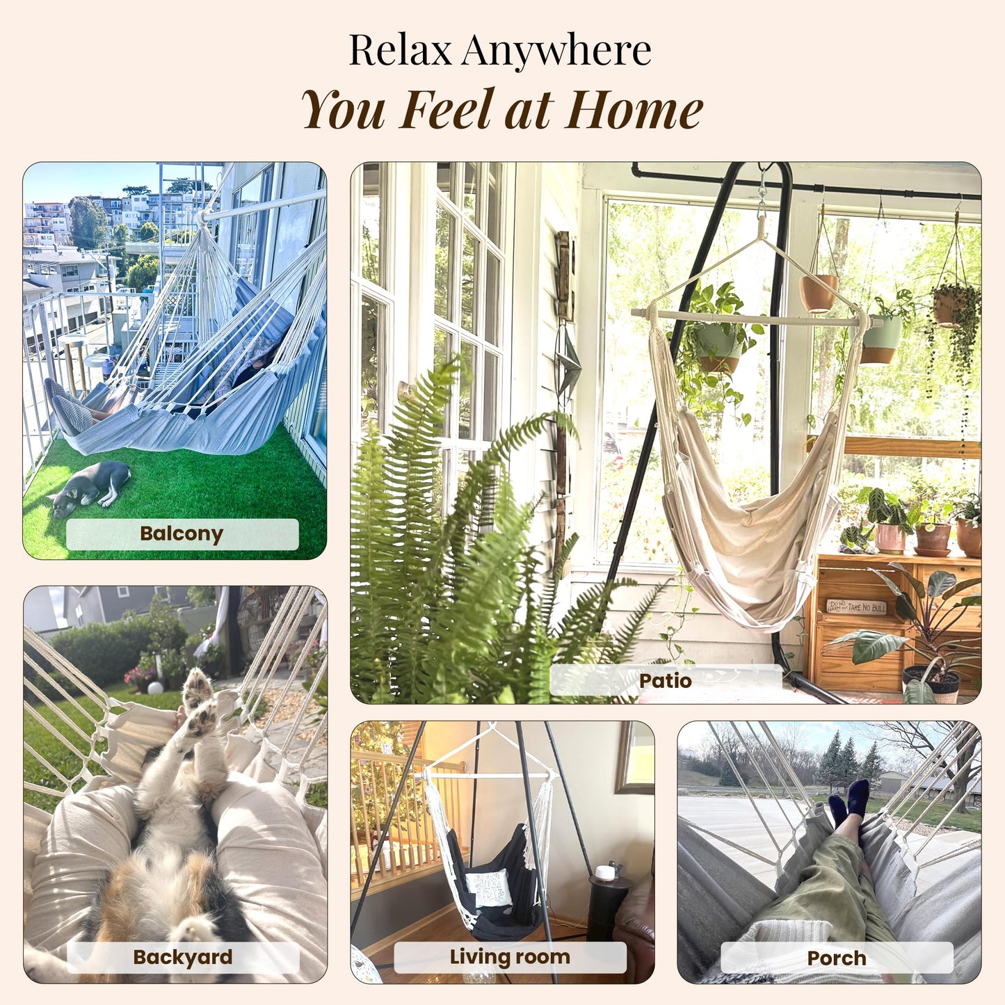Hanging Hammock Chair Swing – Hanging Chair Outdoor & Indoor - Hammock Swing Chair – Quick & Easy Setup with Hardware Kit – Durable & Spacious Full Body Support – Holds 440 Lbs